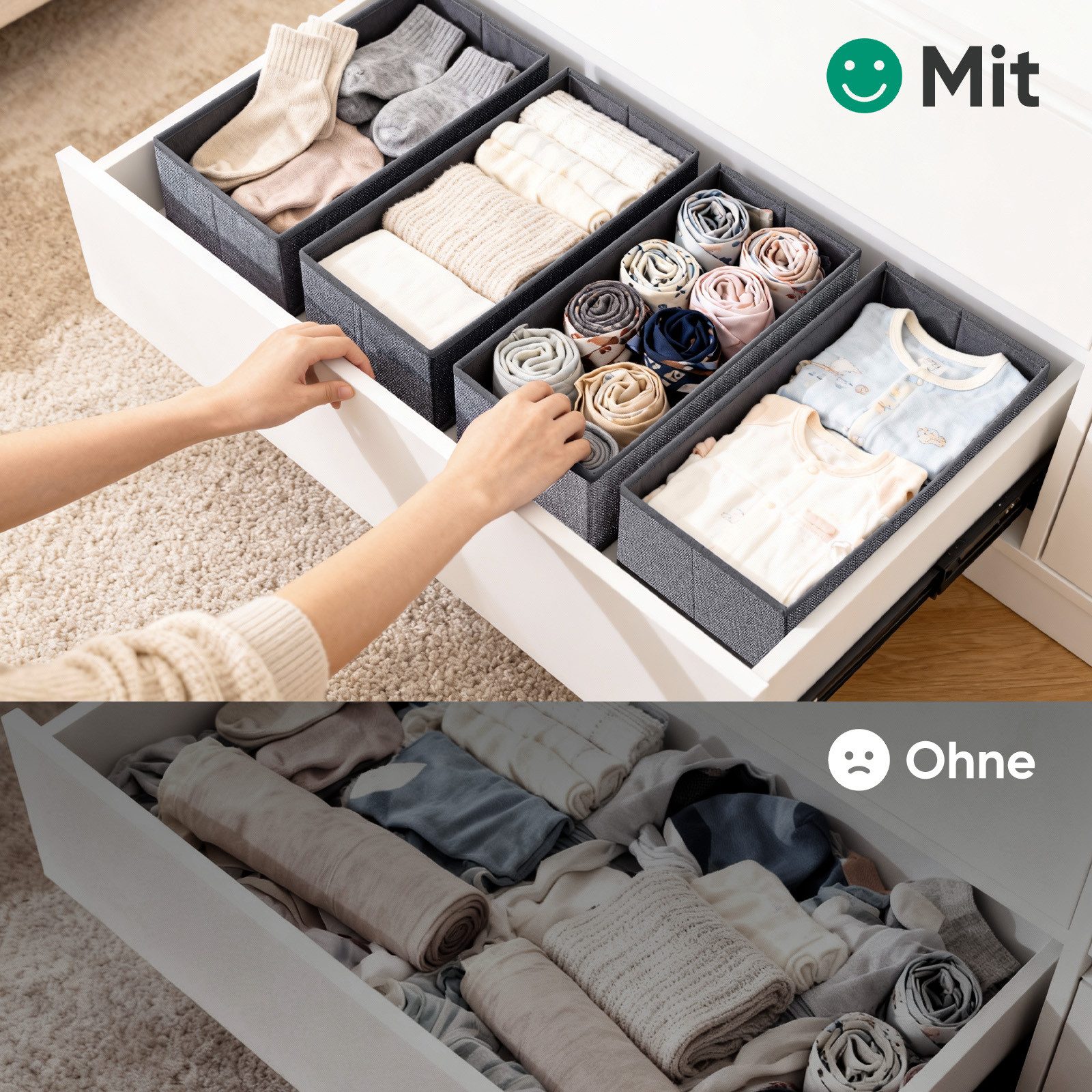 Sekey Aufbewahrungsbox Aufbewahrungsbox Set aus Vliesstoff – faltbarer, 6 St Schubladen Organizer für Schrank und Kleiderschrank 19×40×11 cm