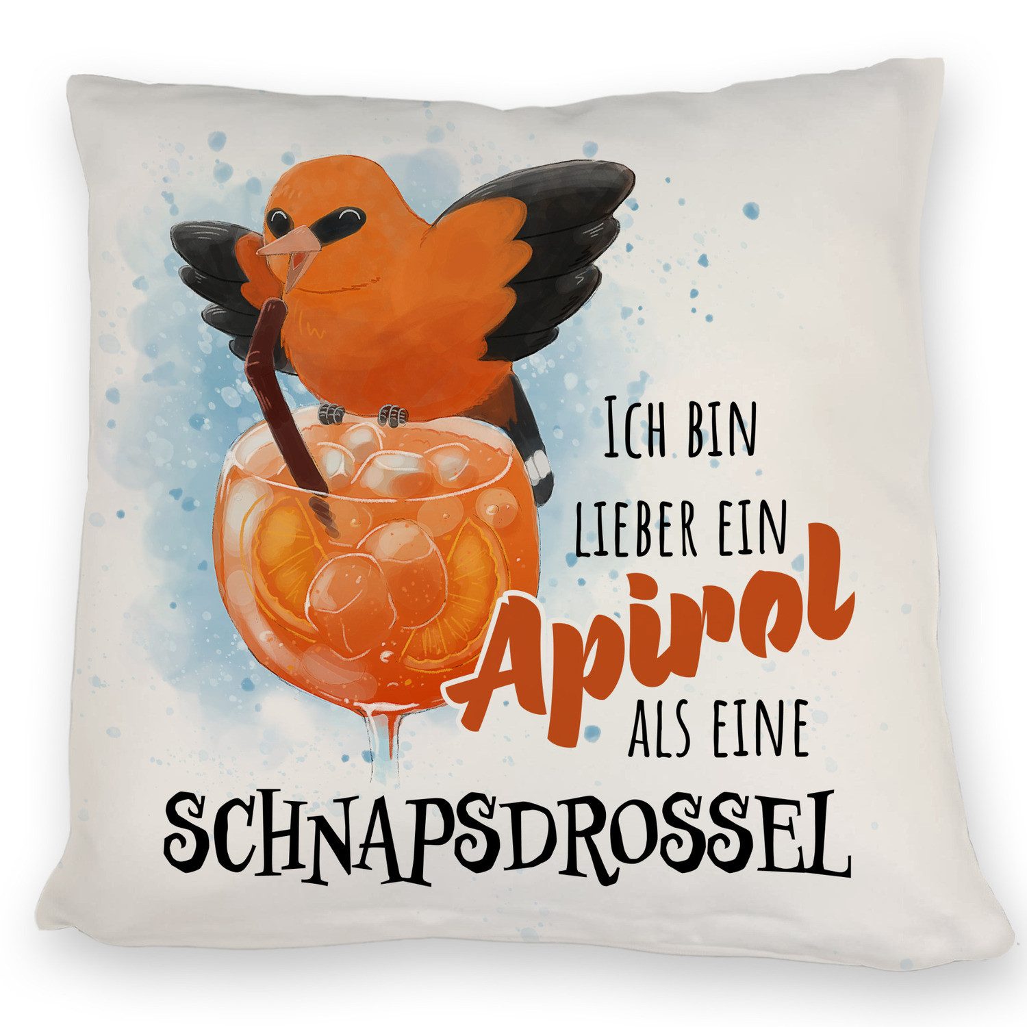 speecheese Dekokissen Cocktail Vogel Pirol Kissen mit Spruch Lieber Apirol als