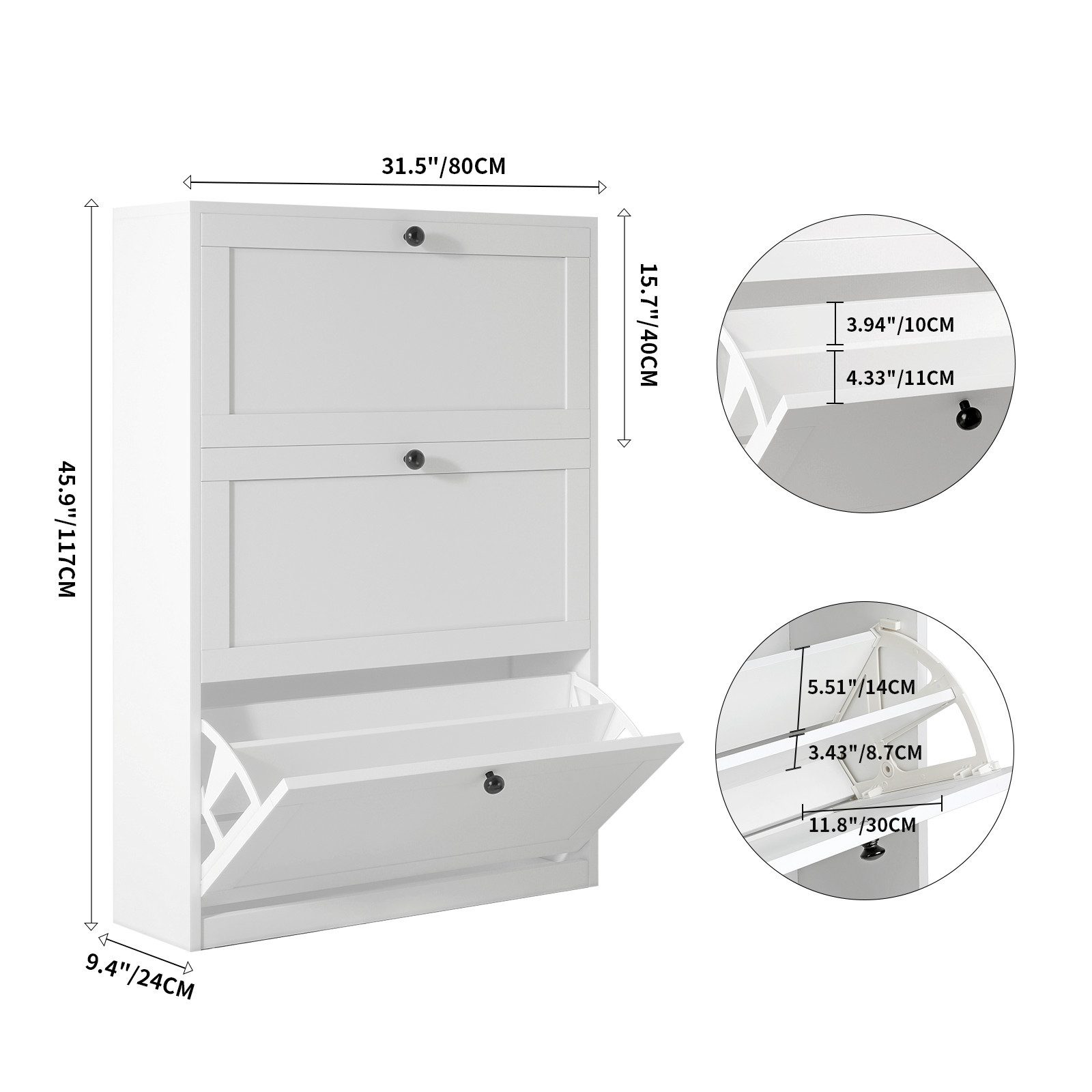 VOWNER Schuhschrank mit 3 Klappen, Schmaler Schuhregal, Verstellbar, 80 x 24 x 117 cm Platzsparend & verstellbar – 24 Paar Schuhe, Weiß