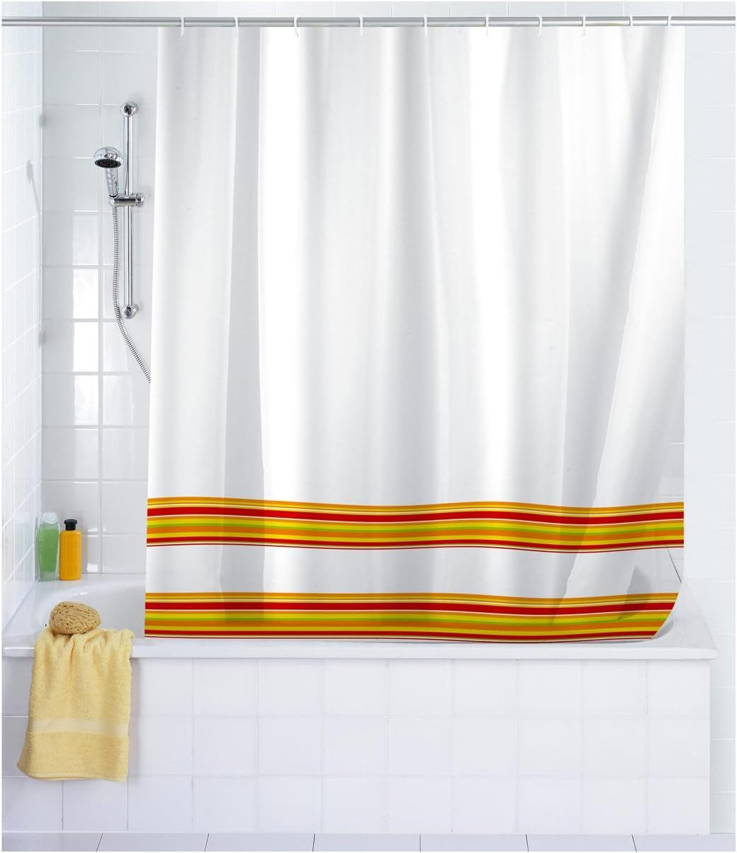 WENKO Duschvorhang Wenko - Duschvorhang,Strips orange, Kunststofffilm, 1,80 x 2,00 m (13-tlg)