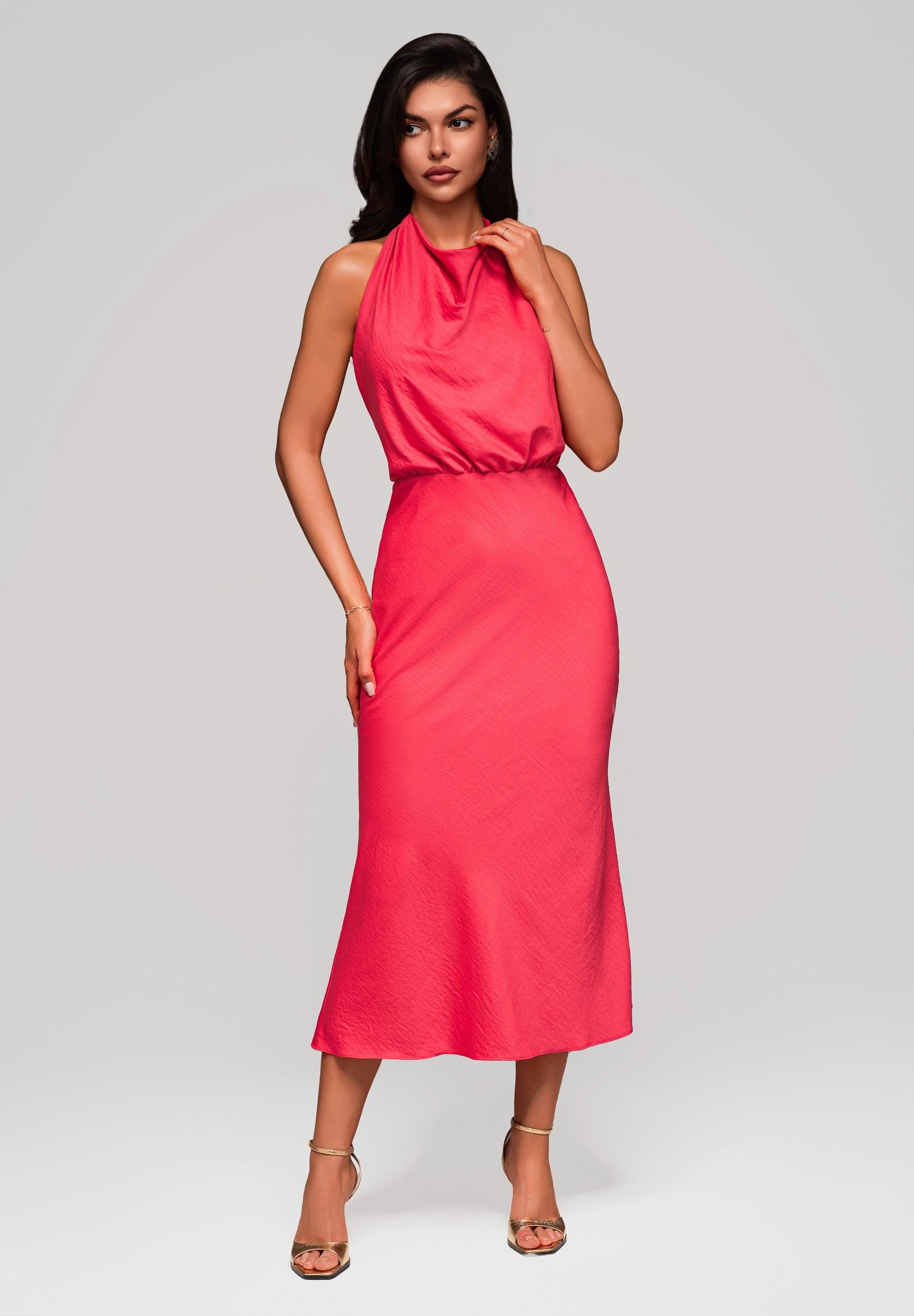 OMBRE Abendkleid Midi-Halterkleid mit Wasserfall-Ausschnitt – Bild 4 von 5