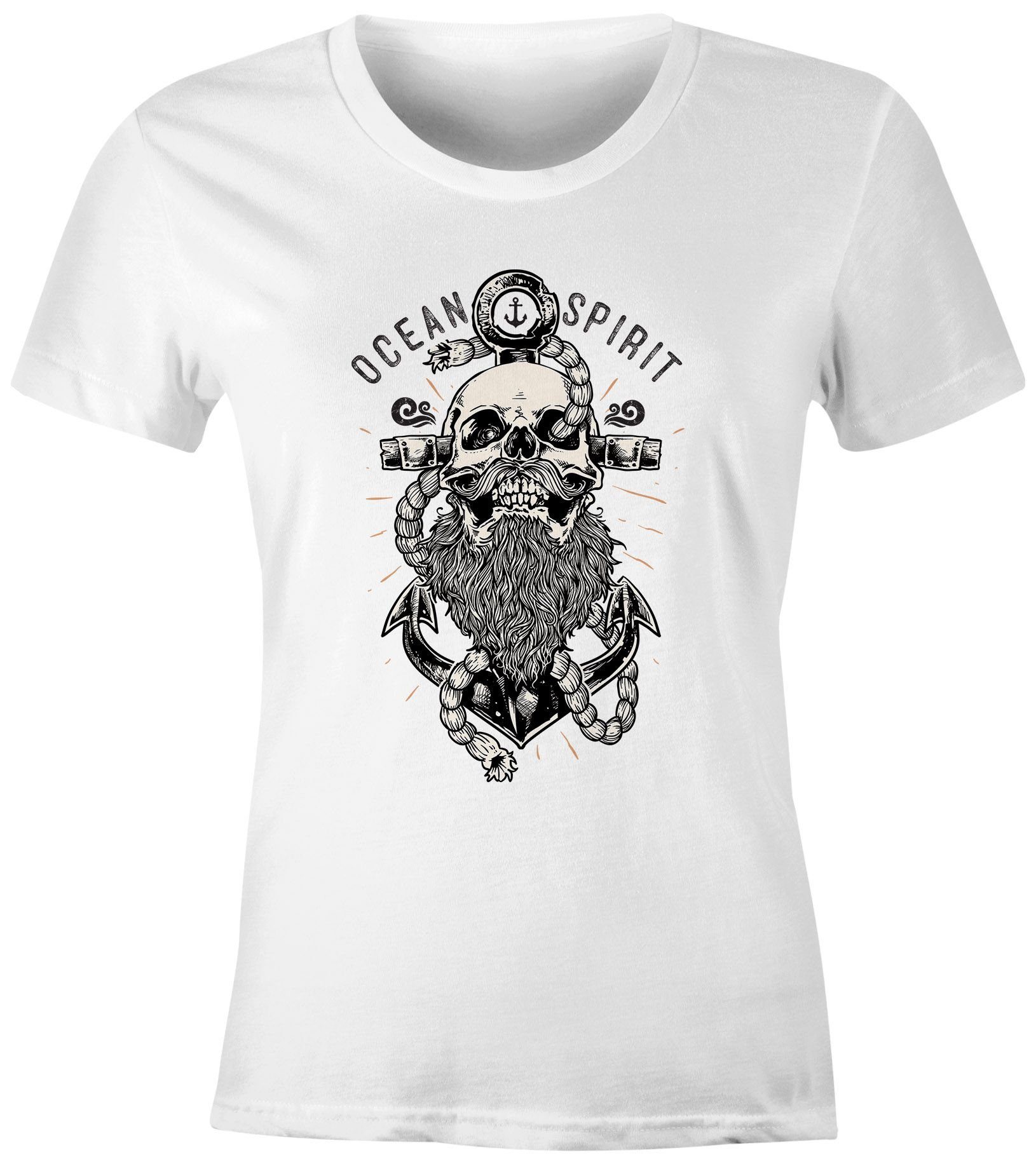 Neverless Print-Shirt Damen T-Shirt Skull Captain Anker Totenkopf