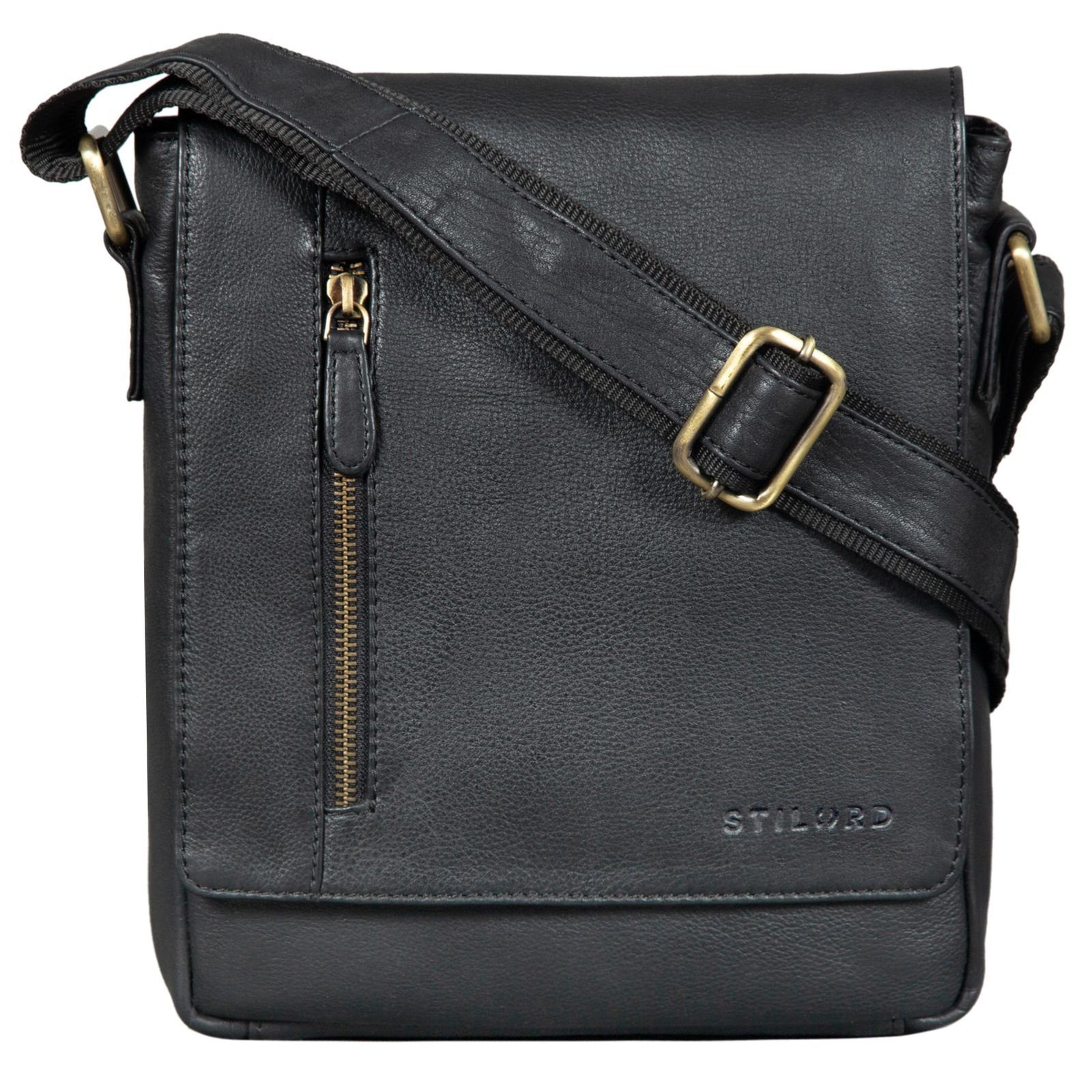 STILORD Messenger Bag "Easton" Kleine Messenger Bag Echt Leder schwarz