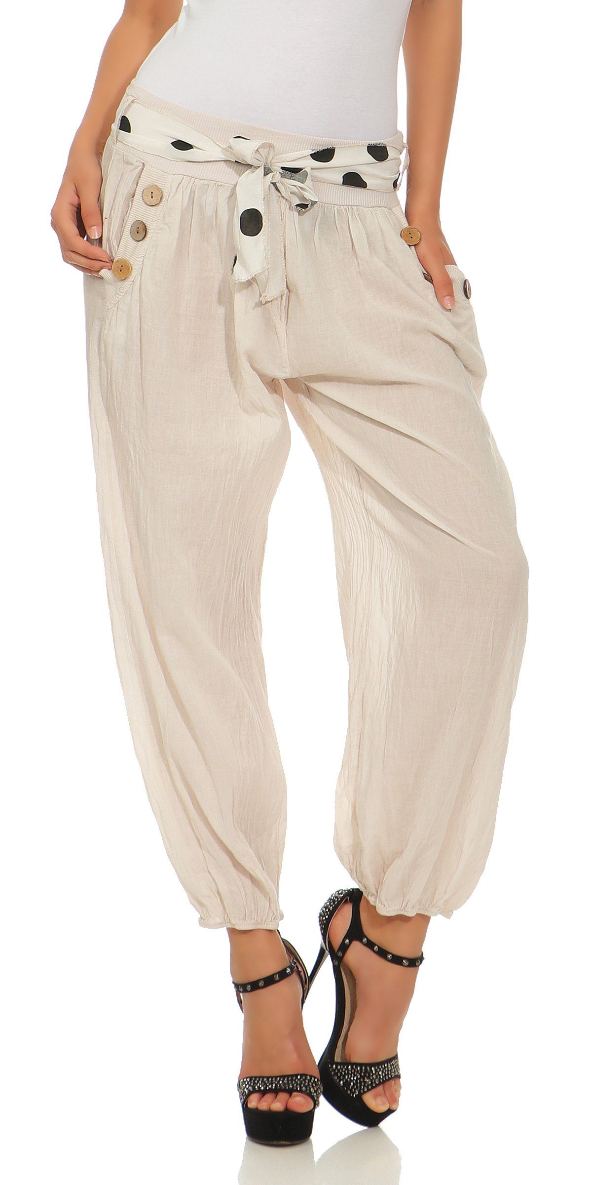 einfarbige Leichte in Unifarbe 270 Haremshose M. Hose Aladinhose Beige Mississhop Baumwollhose Sommerhose