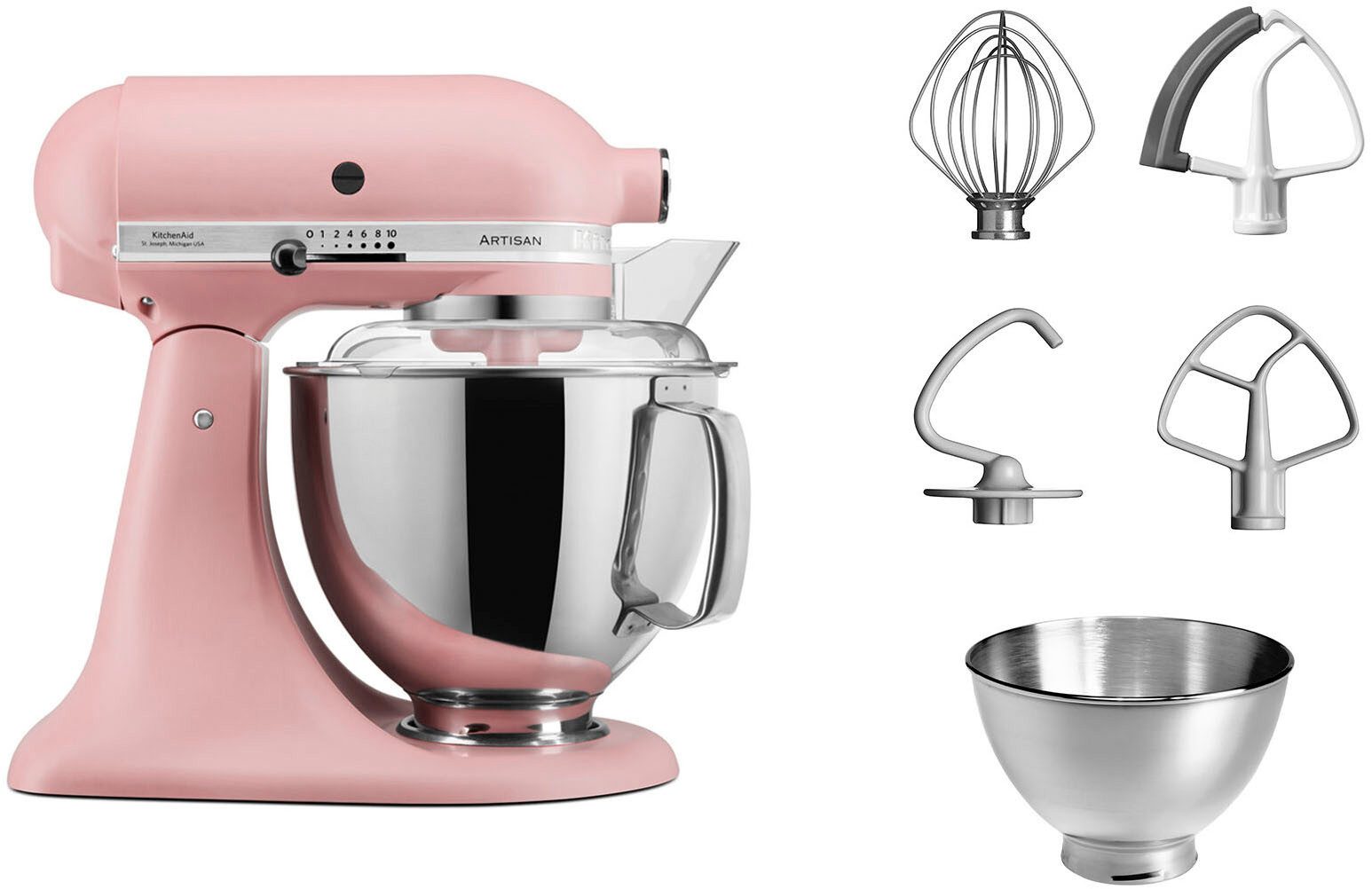 KitchenAid Küchenmaschine 5KSM175PSEDR Altrosa, 300 W, 4,8 l Schüssel, mit Zubehör im Wert von ca. 112,- UVP