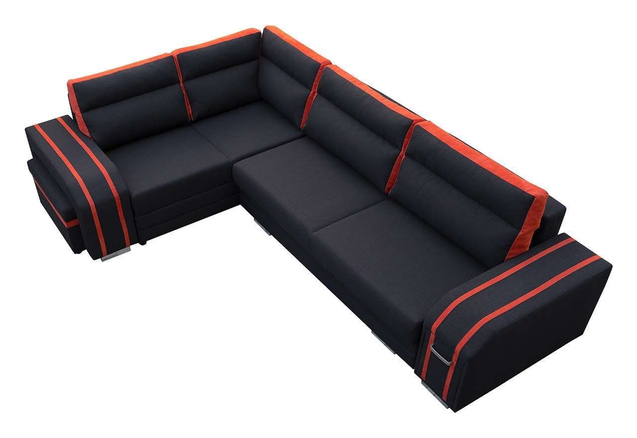 Minibar rot ATARI, - mit Wohnlandschaft Ecksofa Hocker L-Form und Schwarz - MÖBEL Inari MKS HC