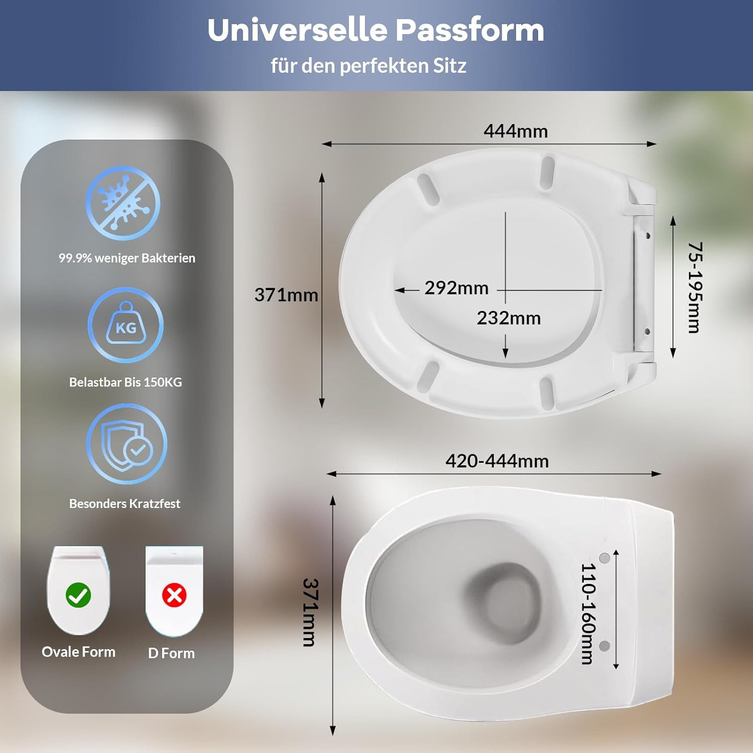 GarveeMore WC-Sitz einfache Montage,Toilettendeckel mit Absenkautomatik, Kl günstig online kaufen