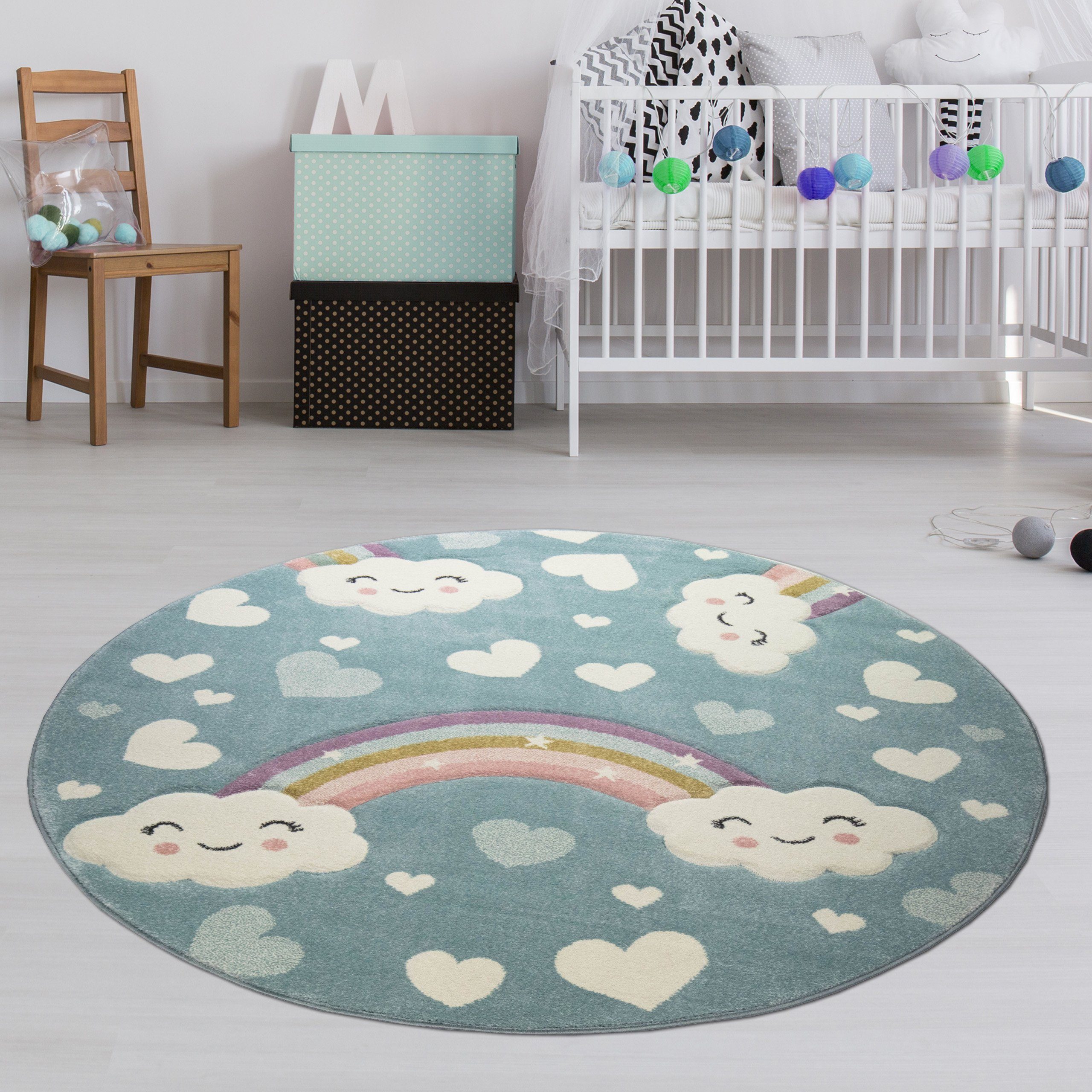 TeppichHome24 Kinderteppich Kinderteppich mit Wolken Regenbogen günstig online kaufen