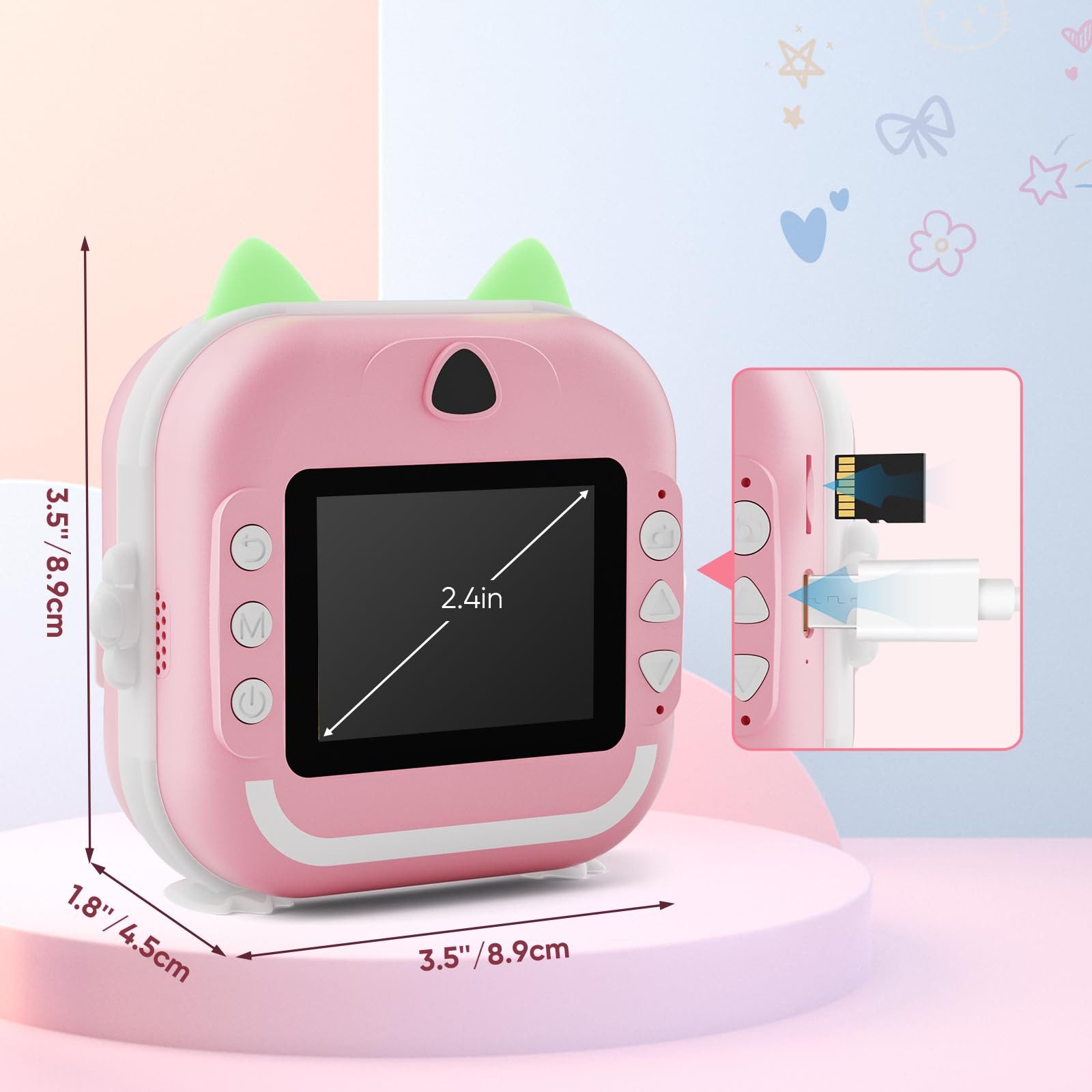 MOPUEA 2,4" Mini Kamera 1080P HD-Druckkamera DigitalKamera Thermodrucker Sofortbildkamera (Bluetooth, inkl. Druckpapier*2, USB-Kabel *1, Tragbares Umhängeband*1, Bluetooth-Fotodrucker Mini-Drucker)