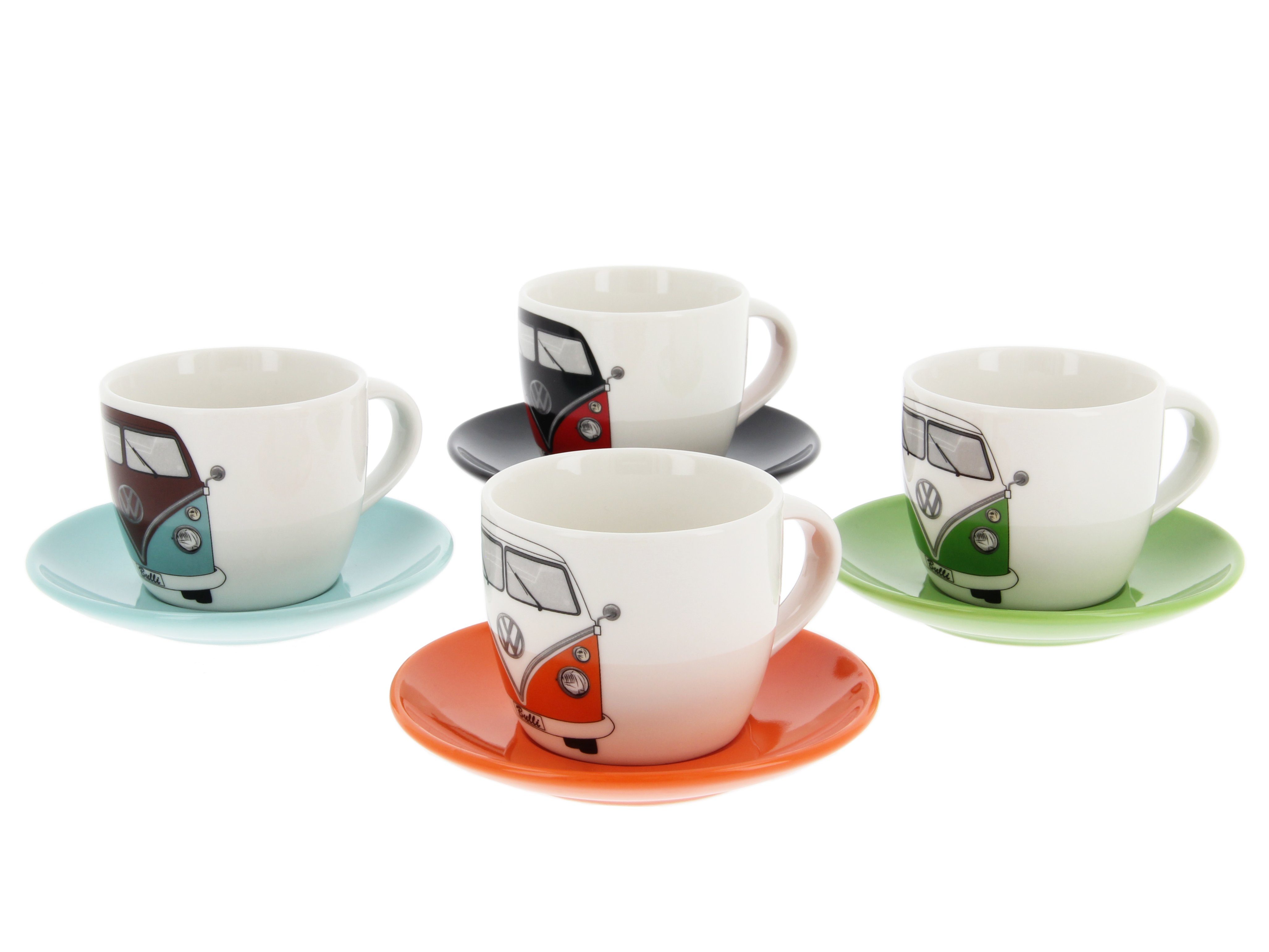 VW Collection by BRISA Espressotasse Volkswagen kleine Кофейные чашки, New Bone China, Espresso Becher im T1 Bulli Bus Design Bus Front, 4er Set, 100ml