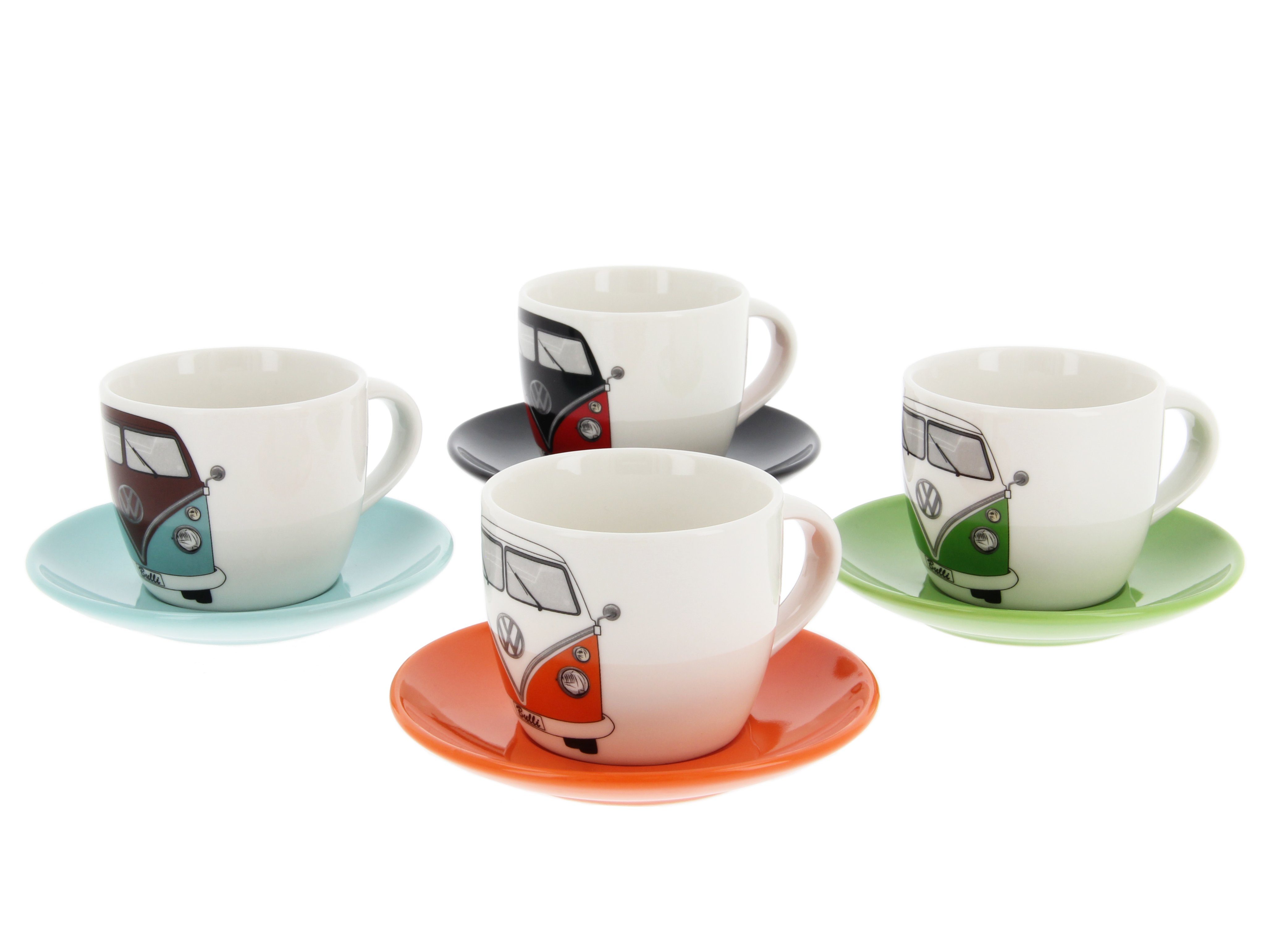 VW Collection by BRISA Espressotasse Volkswagen kleine Kaffeetassen, New Bone China, Espresso Becher im T1 Bulli Bus Design Bus Front, 4er Set, 100ml | Espressotassen