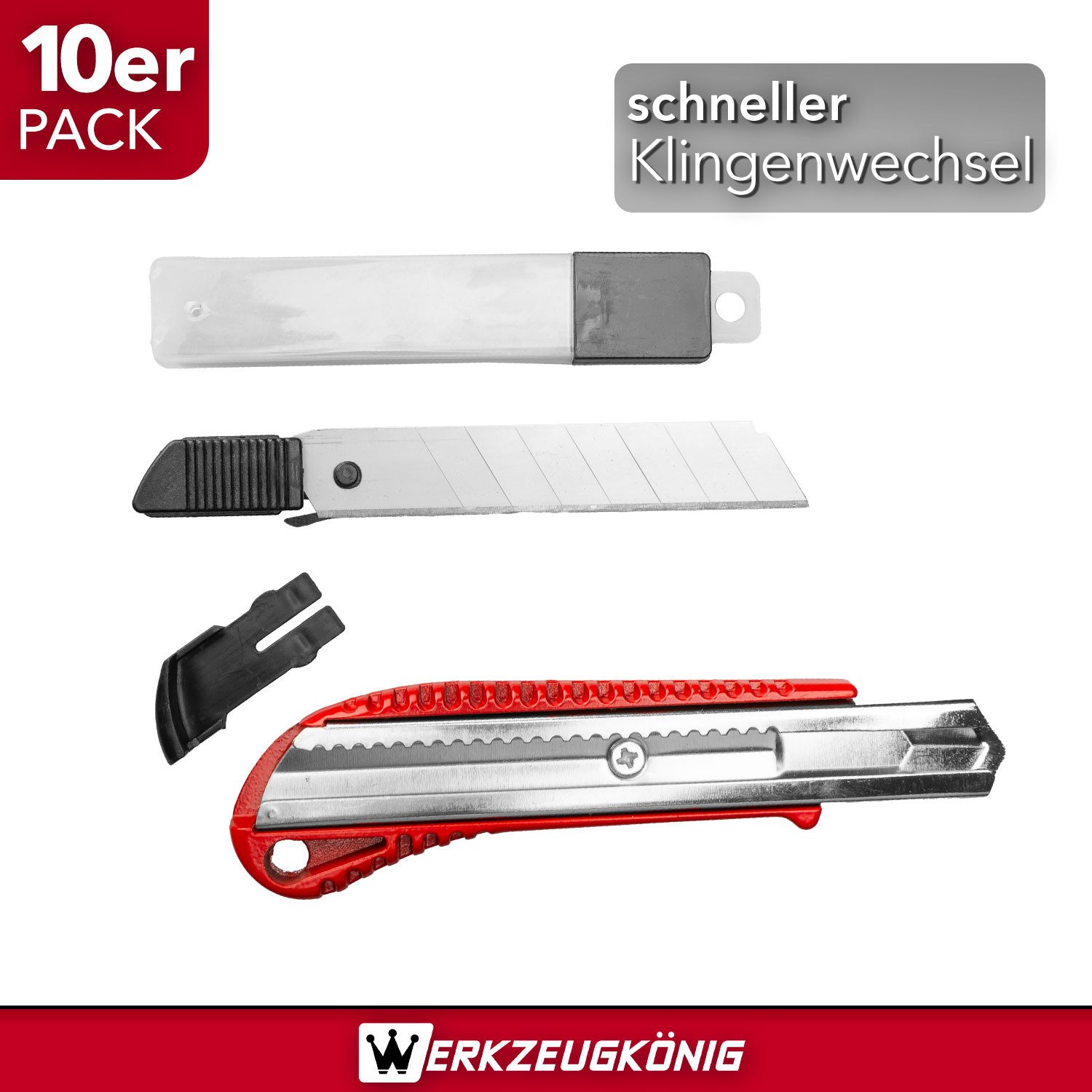 Werkzeugkönig Cuttermesser 5 Stck. 18 mm Aluminium + 50 Ersatzklingen, Klinge: 1,80 cm, (10-tlg), Segmentklingen – Bild 5 von 5
