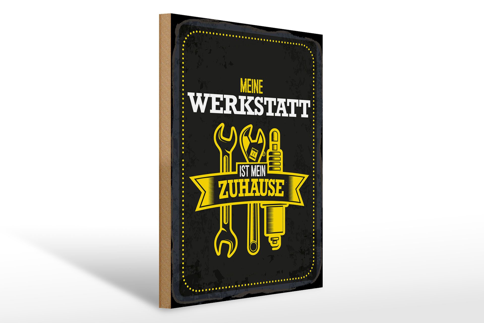 Femer GmbH Holzbild Spruch 30x40 cm Meine Werkstatt ist mein Zuhause, (1 St), Glatte Holzfaserplatte (MDF), vorn beschichtet