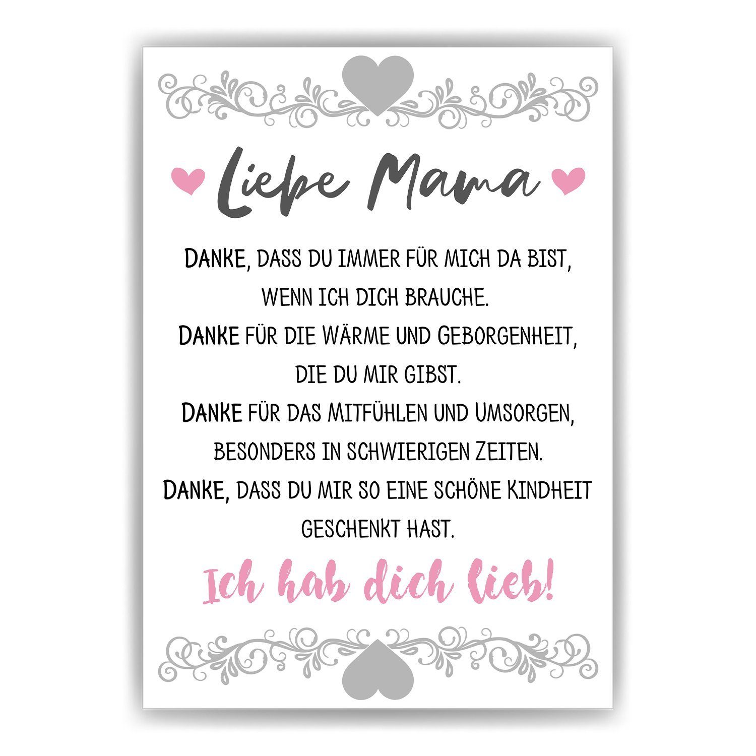 Liebe Danke Tigerlino A4 Geschenk Mama Mama DIN Muttertag Spruch, Geburtstag Poster