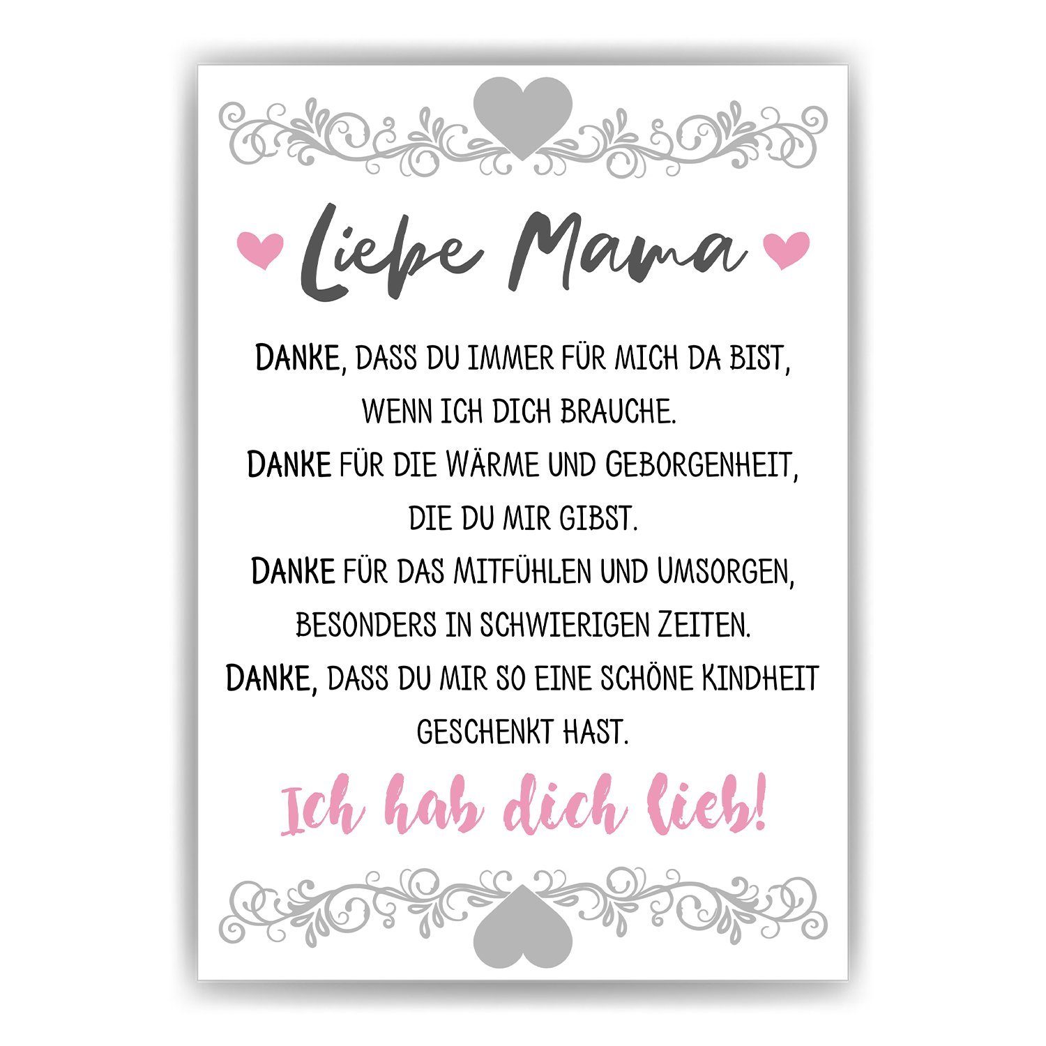 ᐅ Tigerlino Poster Danke Liebe Mama Geschenk Muttertag Geburtstag Mama