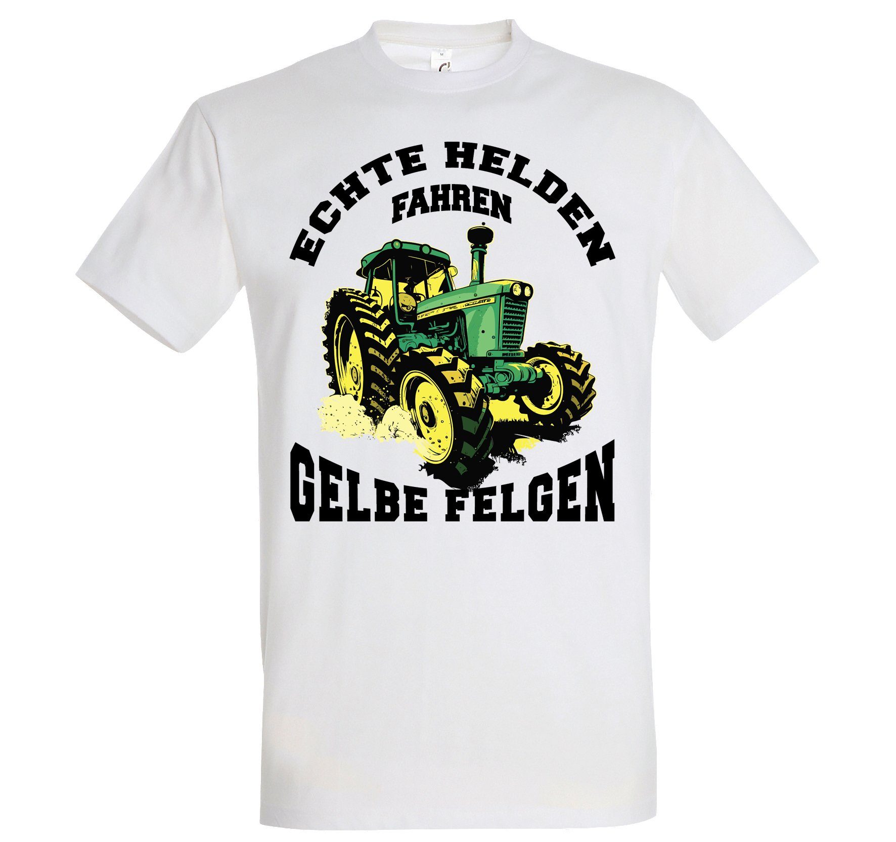 Youth Designz Print-Shirt "Echte Helden fahren gelbe Felgen" Herren T-Shirt mit lustigem Spruch Weiss