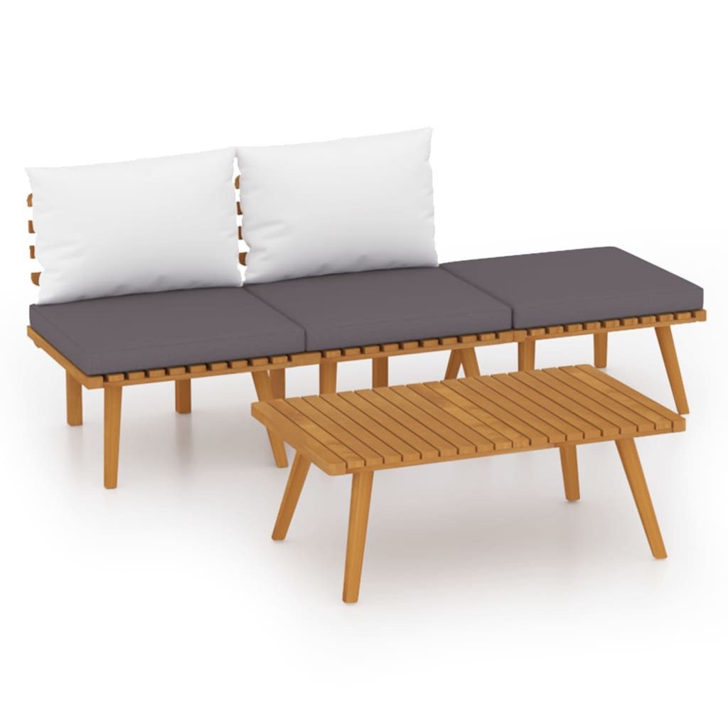 vidaXL Gartenlounge-Set 4-tlg. Garten-Lounge-Set mit Kissen Massivholz, (1-tlg)