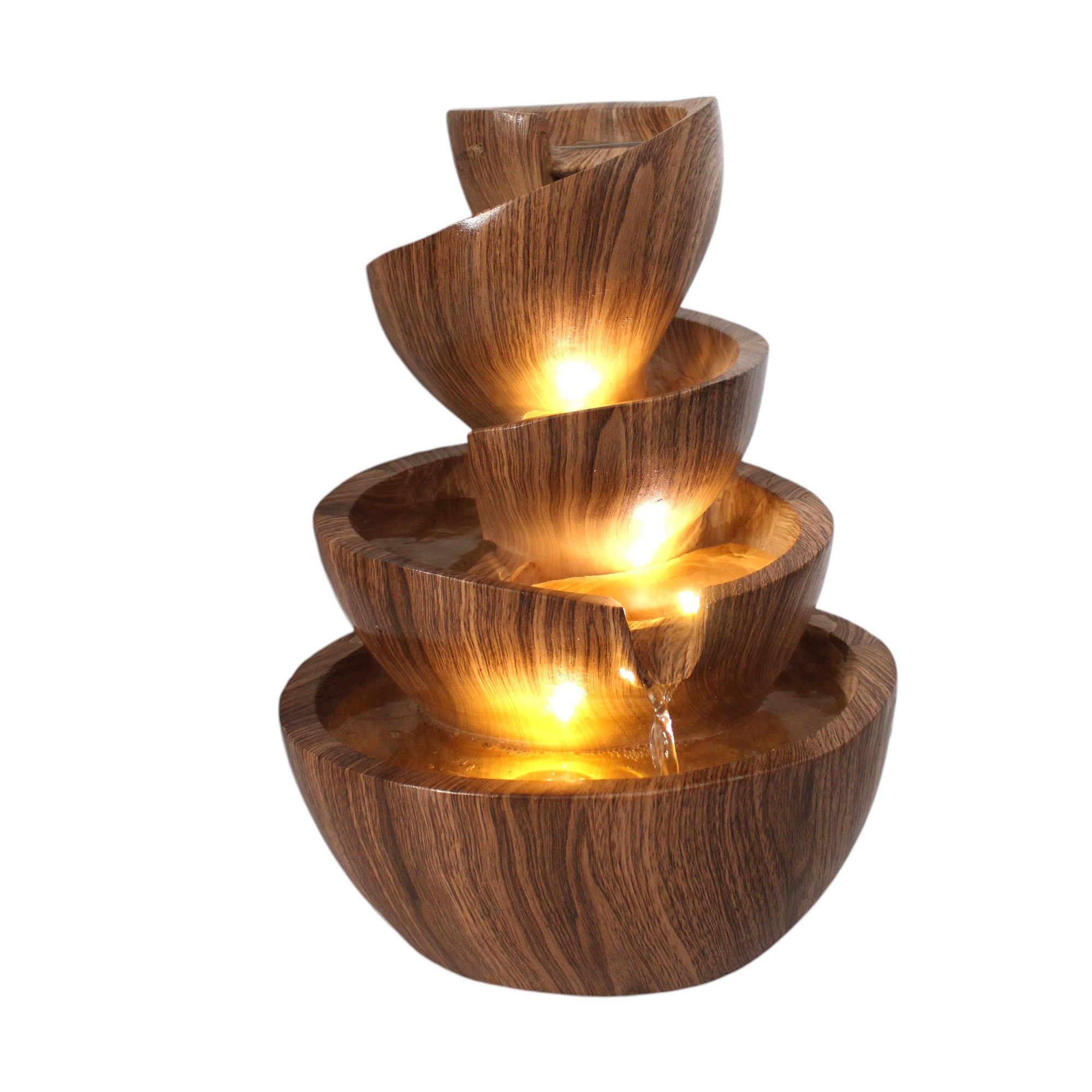 Arnusa Zimmerbrunnen Springbrunnen mit LED Beleuchtung Gartenbrunnen stilvoll Dekoration, Wohnzimmerdeko Wasserspiel LED warmweiß