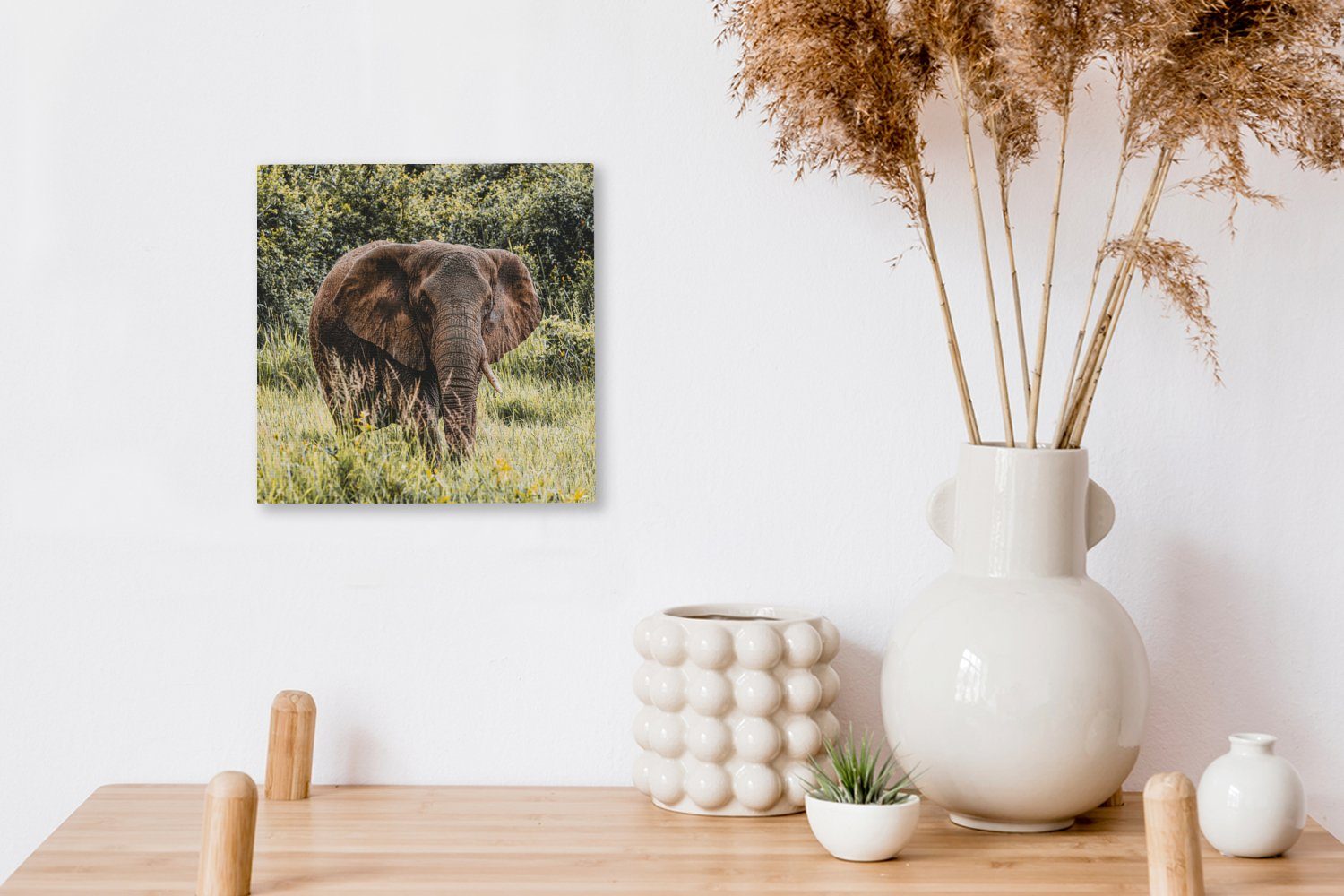 Schlafzimmer (1 Bilder Leinwand - Natur, Leinwandbild St), für - OneMillionCanvasses® Wohnzimmer Gras Elefant