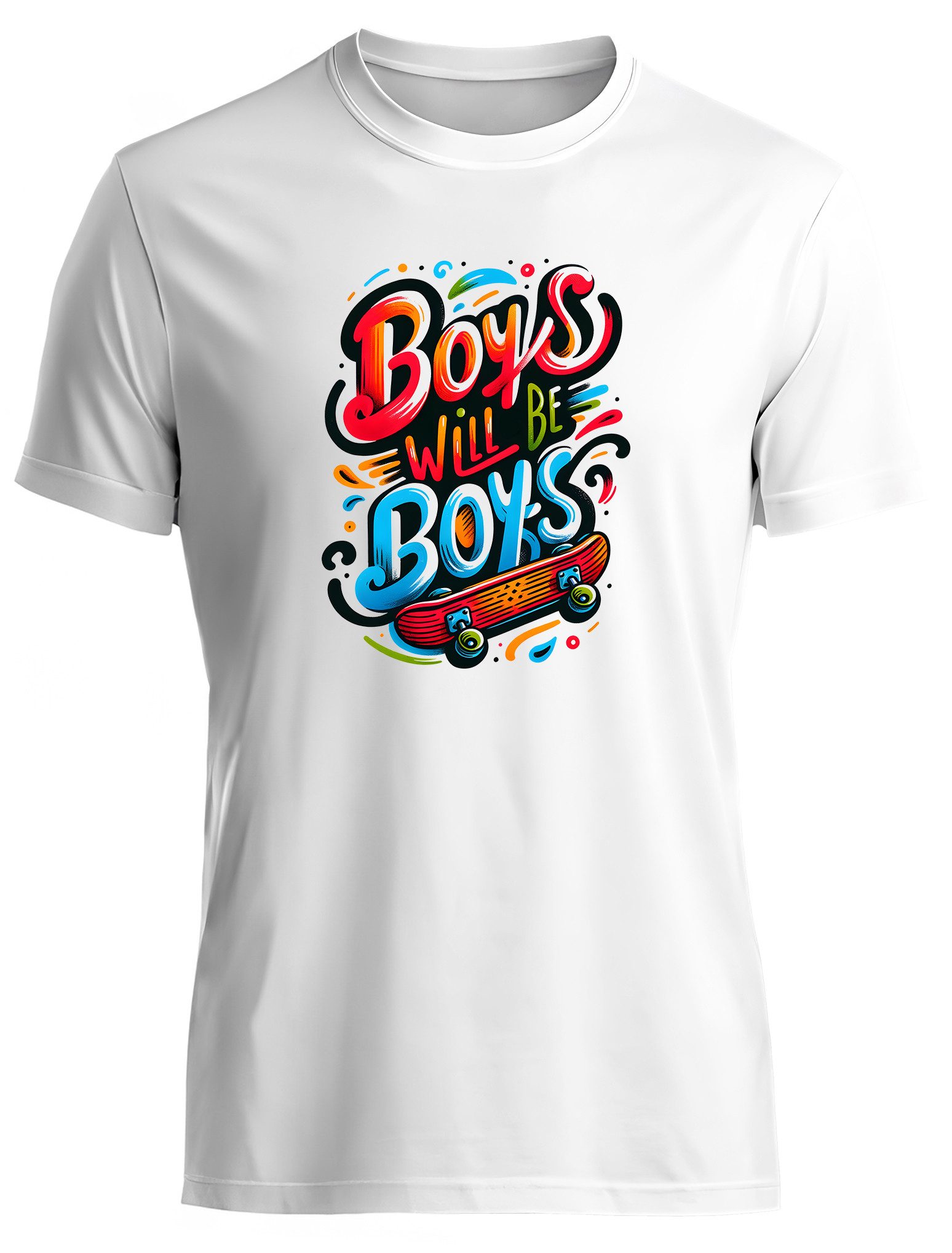 MyDesign24 T-Shirt Skater print Shirt Boys will be Boys Skater T-Shirt weiss kurzarm Regular Fit i537