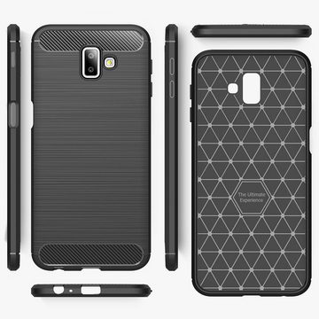 Nalia Smartphone-Hülle Samsung Galaxy J6 Plus, Carbon Look Silikon Hülle / Matt Schwarz / Rutschfest / Karbon Optik