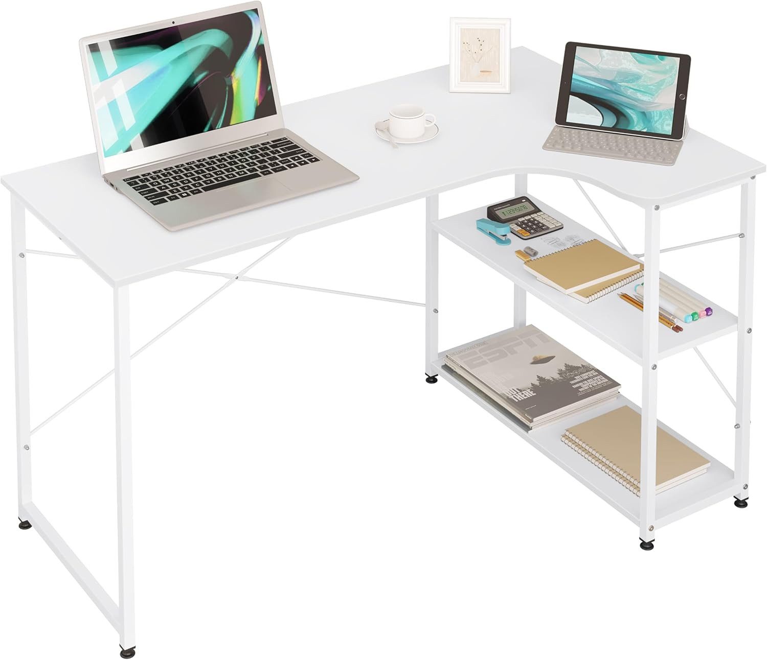 Woltu Schreibtisch (1-St), aus Holz und Stahl, mit Ablage, ca.120x74x71,5 c günstig online kaufen