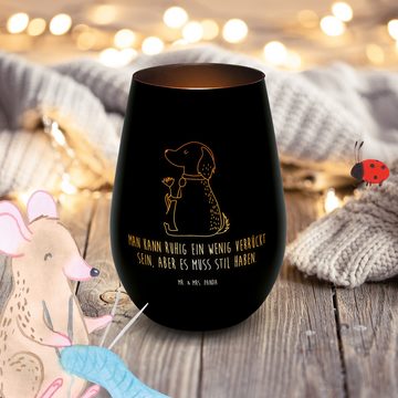 Mr. & Mrs. Panda Windlicht Hund Blume - Schwarz - Geschenk, Teelicht aus Glas, Teelicht, Kerze, (1 St), Matteffekt