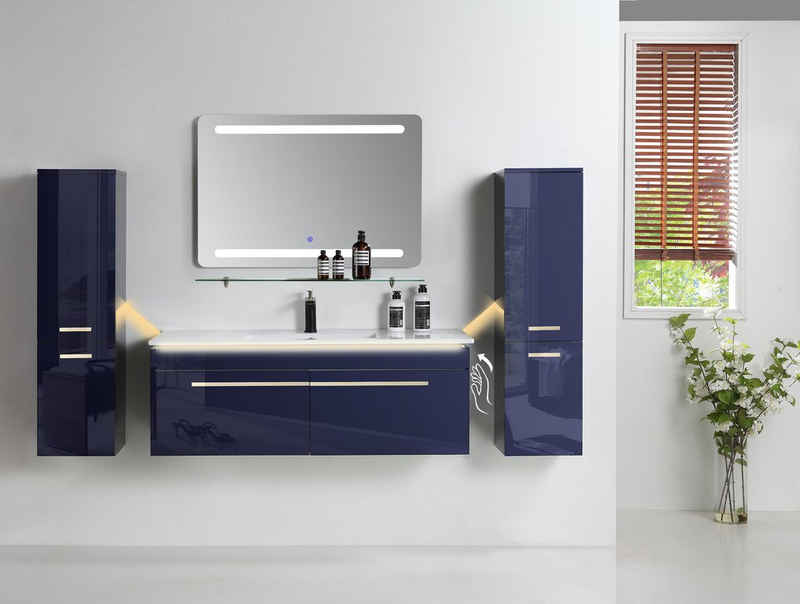 Faizee Möbel Badmöbel-Set »badmöbel set, Königsblau komplett 5TLG 90 cm«, (Komplett-Set, 5-St), Led beim Waschbecken-Unterschrank (TOUCH) Soft-Close-Mechanismus