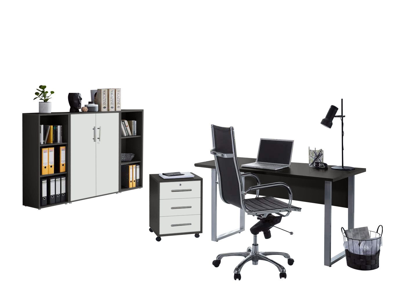 BMG Möbel Büromöbel-Set Office Edition Mini Set 2, (Spar-Set, 5 teilig), Büromöbel komplett Set für Arbeitszimmer und Homeoffice