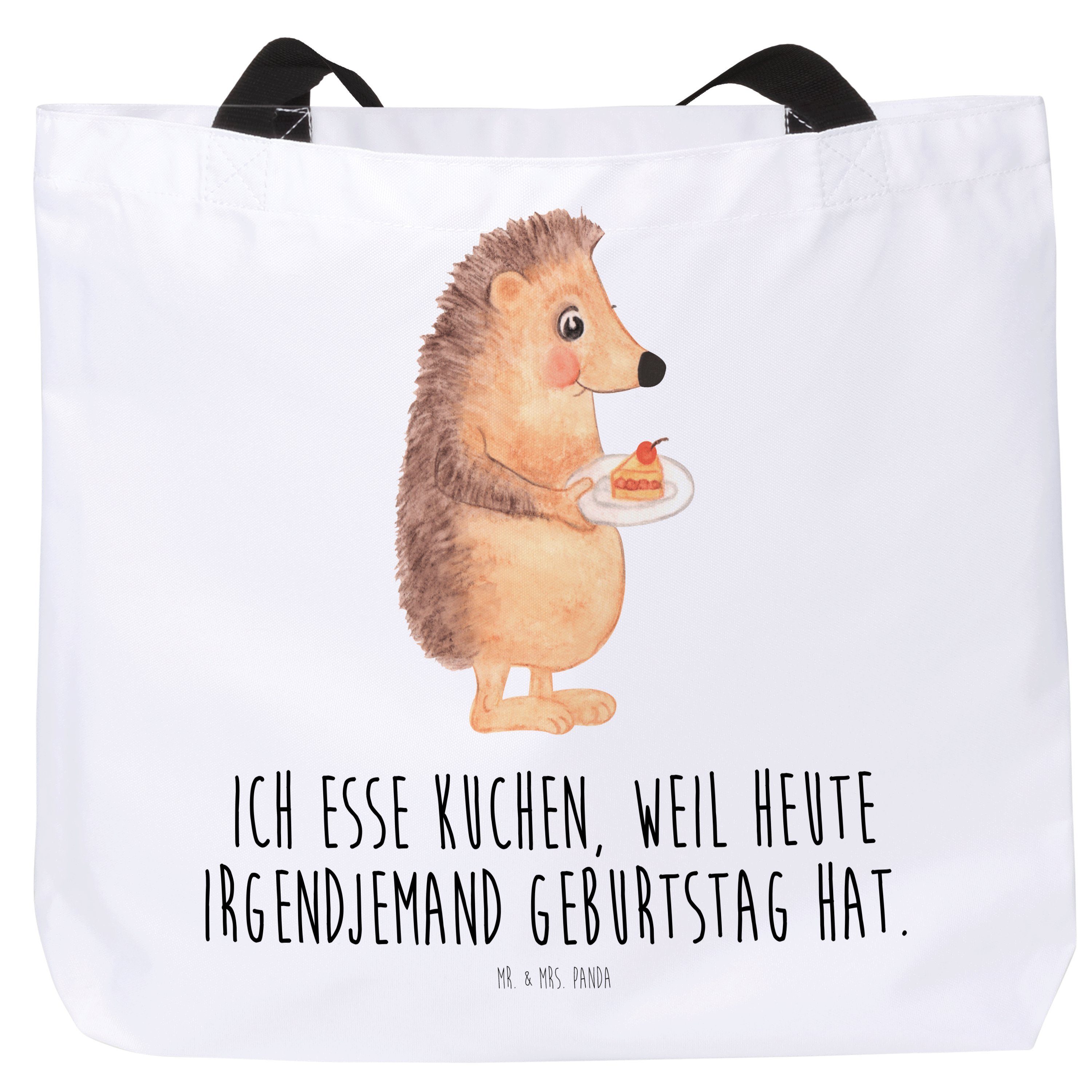 Shopper, Mrs. Mr. Panda Weiß & - Igel Tragebeutel, Kuchenstück (1-tlg) Shopper Geschenk, mit Torte, -