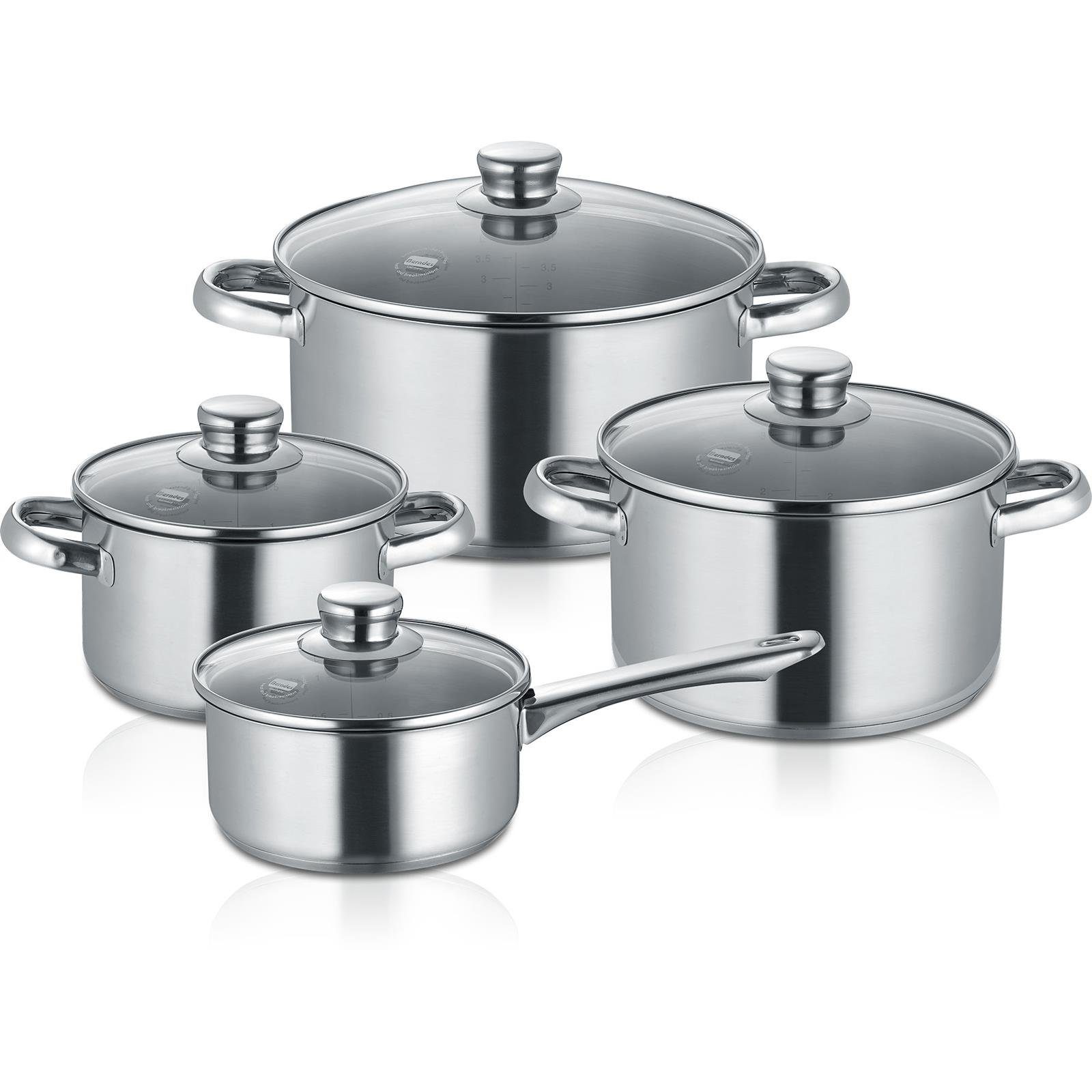 Berndes Topf-Set New (4-teiliges Stieltopf), Gebürstete und 1 Set, Töpfe Edelstahl 3 Oberfläche Roma