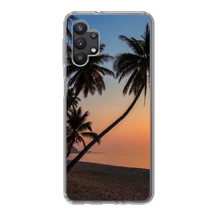 MuchoWow Handyhülle Sonnenuntergang auf einer tropischen Insel mit Palmen Handyhülle Samsung Galaxy A32 5G Smartphone-Bumper Print Handy