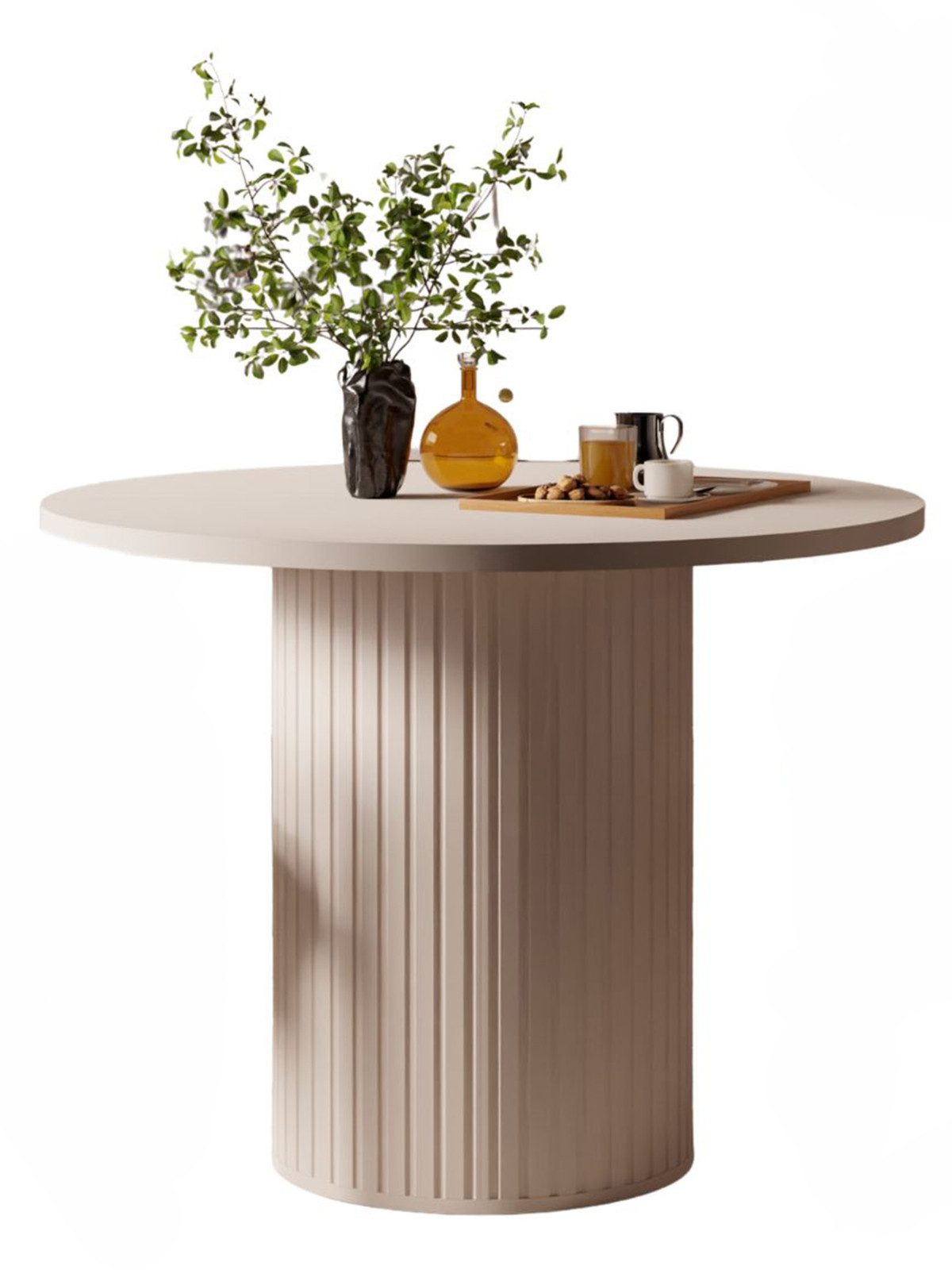 Compleo Esstisch ZANTO Ausziehtisch mit runder Platte und stabilem Zentralgestell, 100–188 cm, Sandbeige, 28-mm-Platte, familienfreundlich – Bild 2 von 5