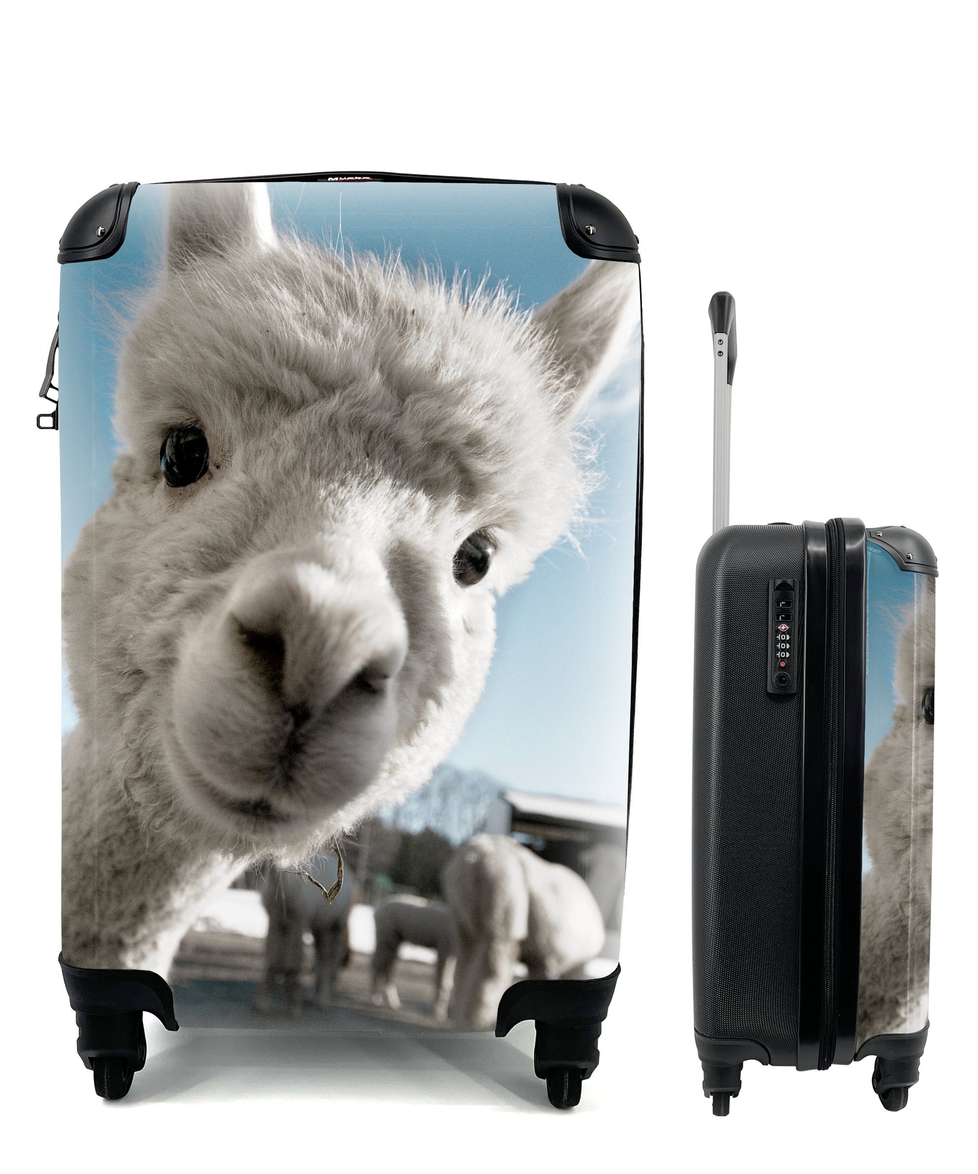 MuchoWow Handgepäckkoffer Alpaka - Weiß - Tier, 4 Rollen, Reisetasche mit rollen, Handgepäck für Ferien, Trolley, Reisekoffer