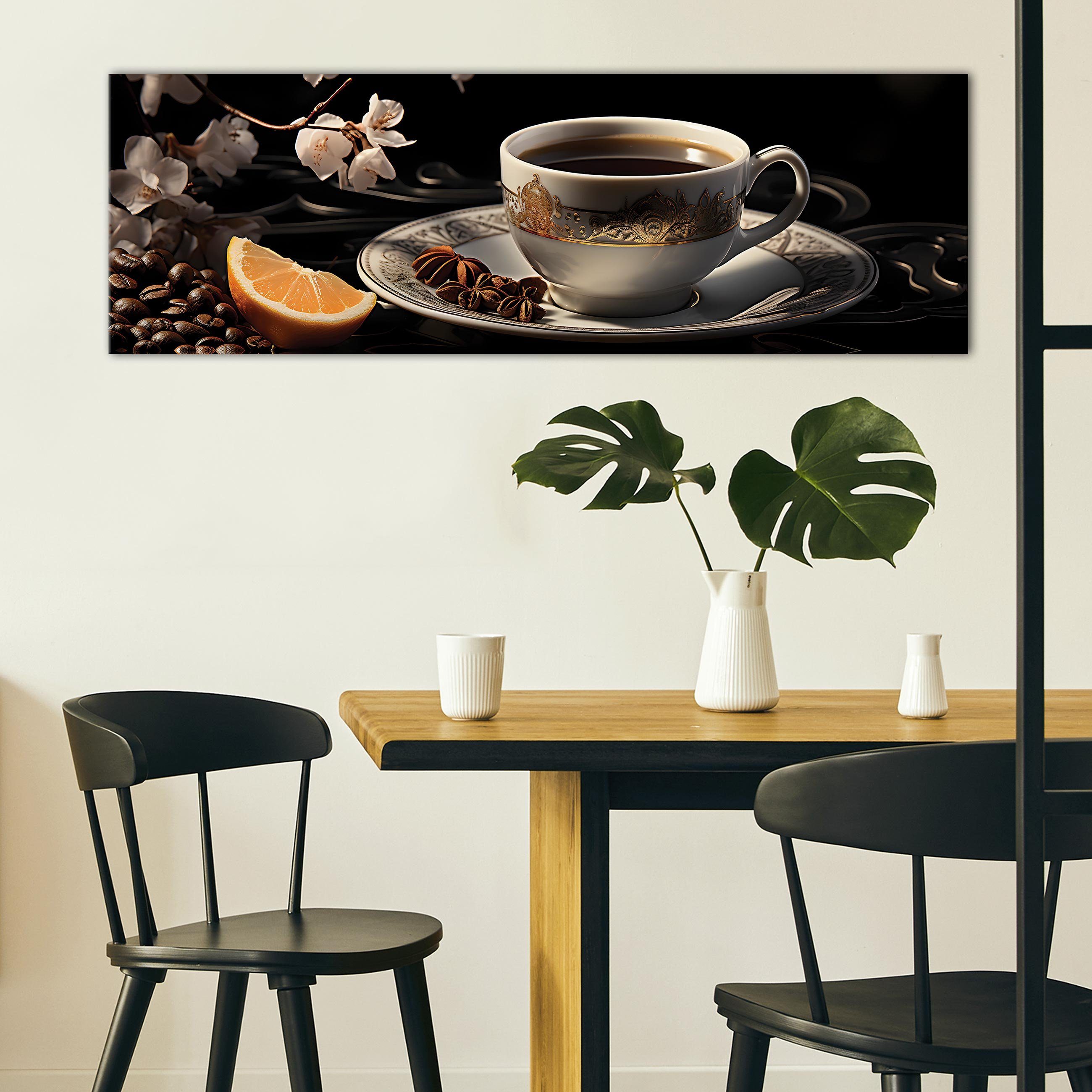Wallarena Leinwandbild Leinwand Leinwandbilder Kunst Bilder St), XXL Bild Groß Wandbild Küche Leinwandbild Kaffee 1 Esszimmer Coffee Tasse Aufhängefertig Modern, (Einteilig
