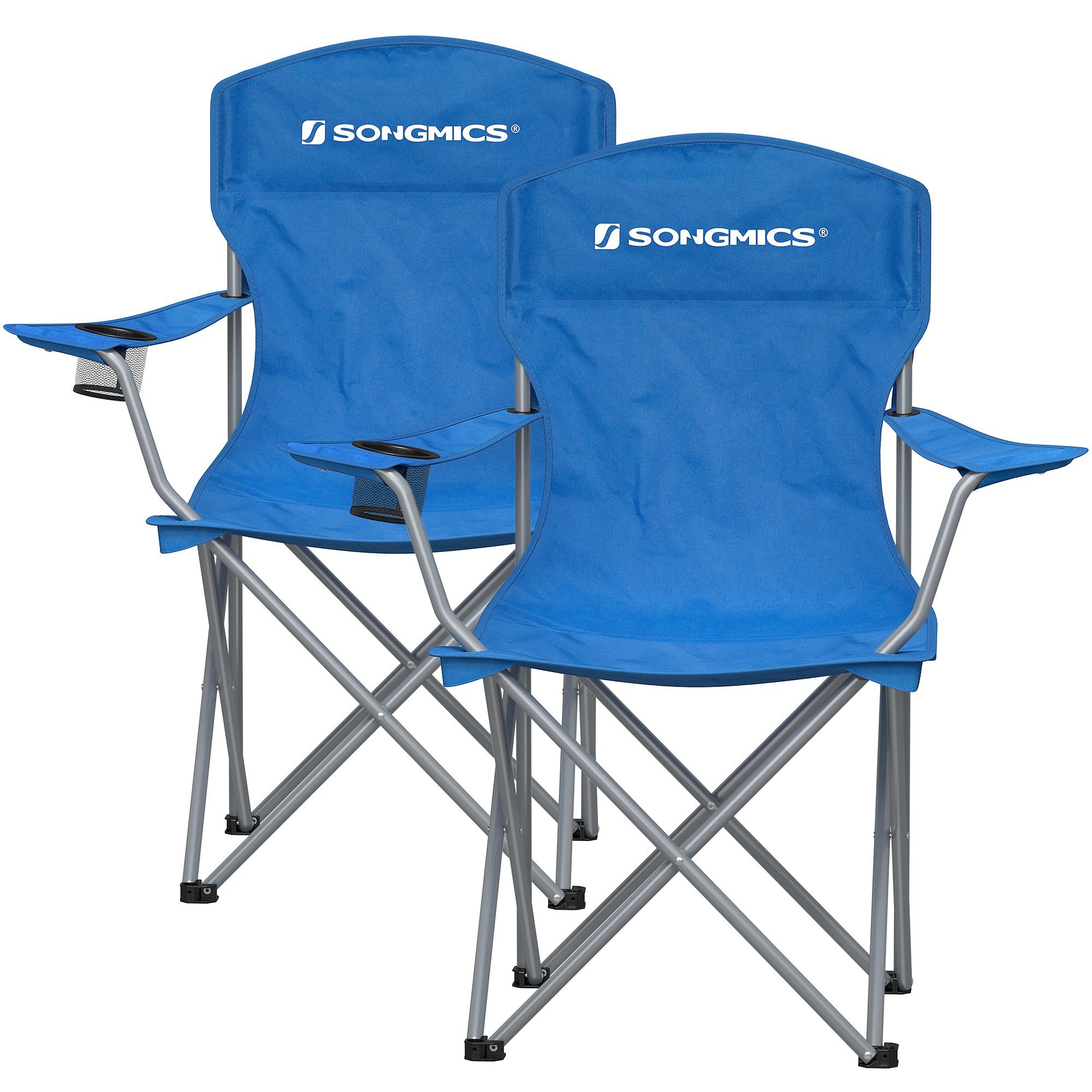 SONGMICS Campingstuhl klappbarer Outdoor- und Angelstuhl, bis 150 kg belastbar, 2er-Set, Armlehnen und Getränkehalter, für Camping, Garten