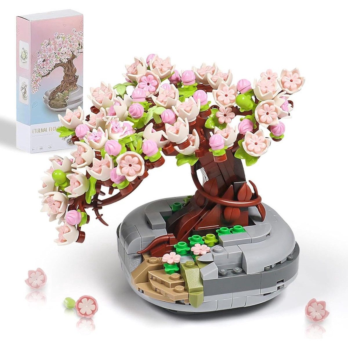 Kraftverdia Bonsai Kirschblütenbaum Bausteine Set – DIY Sakura Pflanze Deko Spielbausteine