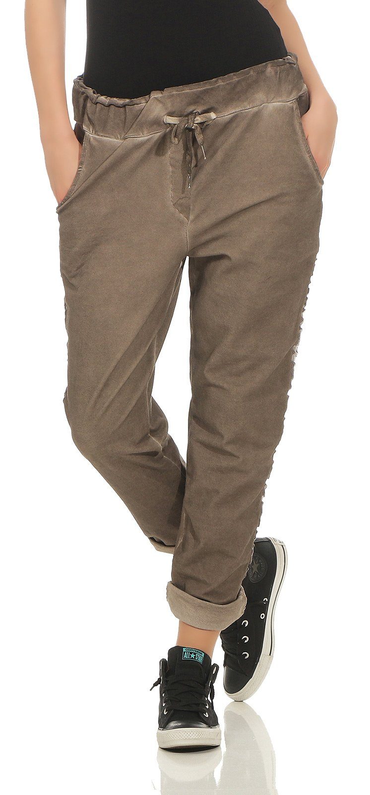 Mississhop Jogginghose Damen Baumwollhose seitlichen Glitzerstreifen günstig online kaufen
