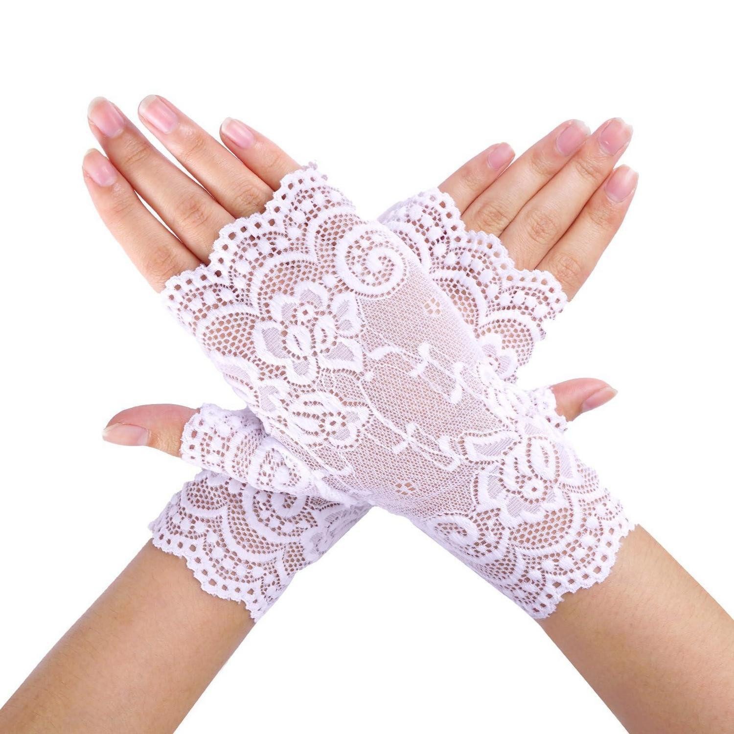 LuxusKollektion Abendhandschuhe Damen Spitzenhandschuhe Fingerlos Weiß (1-St)