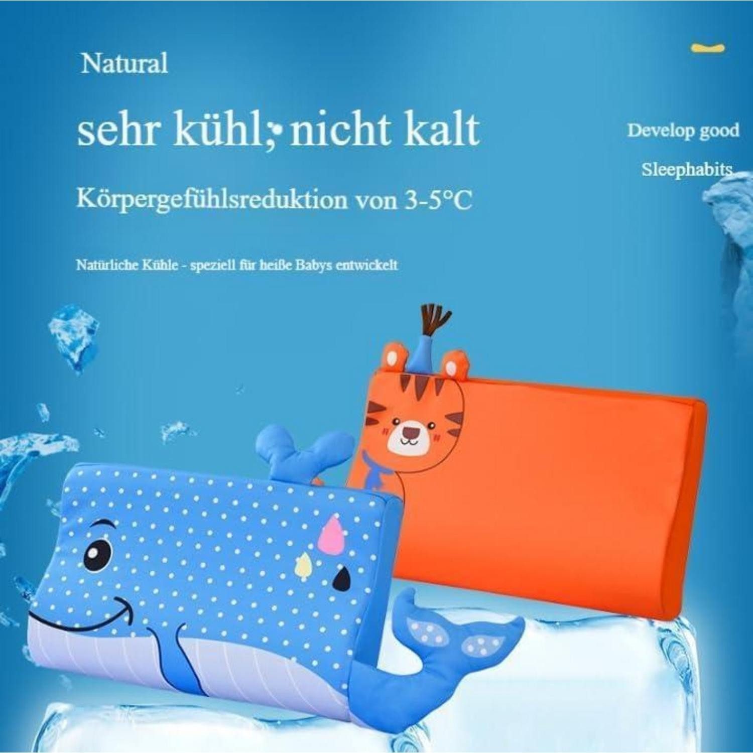 LuxusKollektion Babykissen Kinderkissen Ergonomisch Atmungsaktiv Bezug Kawaii Blauwal 45*27 cm