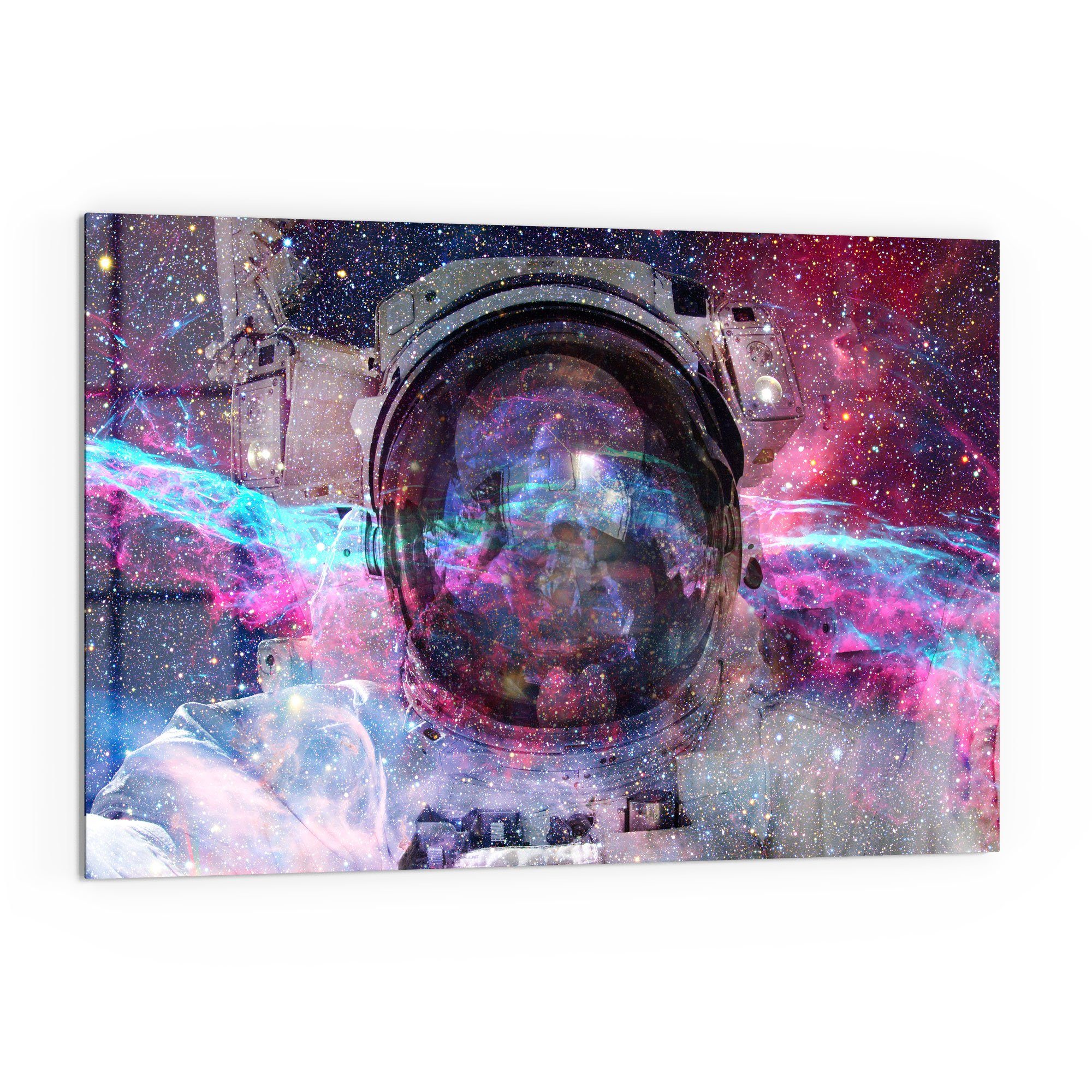 DEQORI Küchenrückwand 'NASA Astronaut in Nebula', Glas Spritzschutz Badrückwand Herdblende