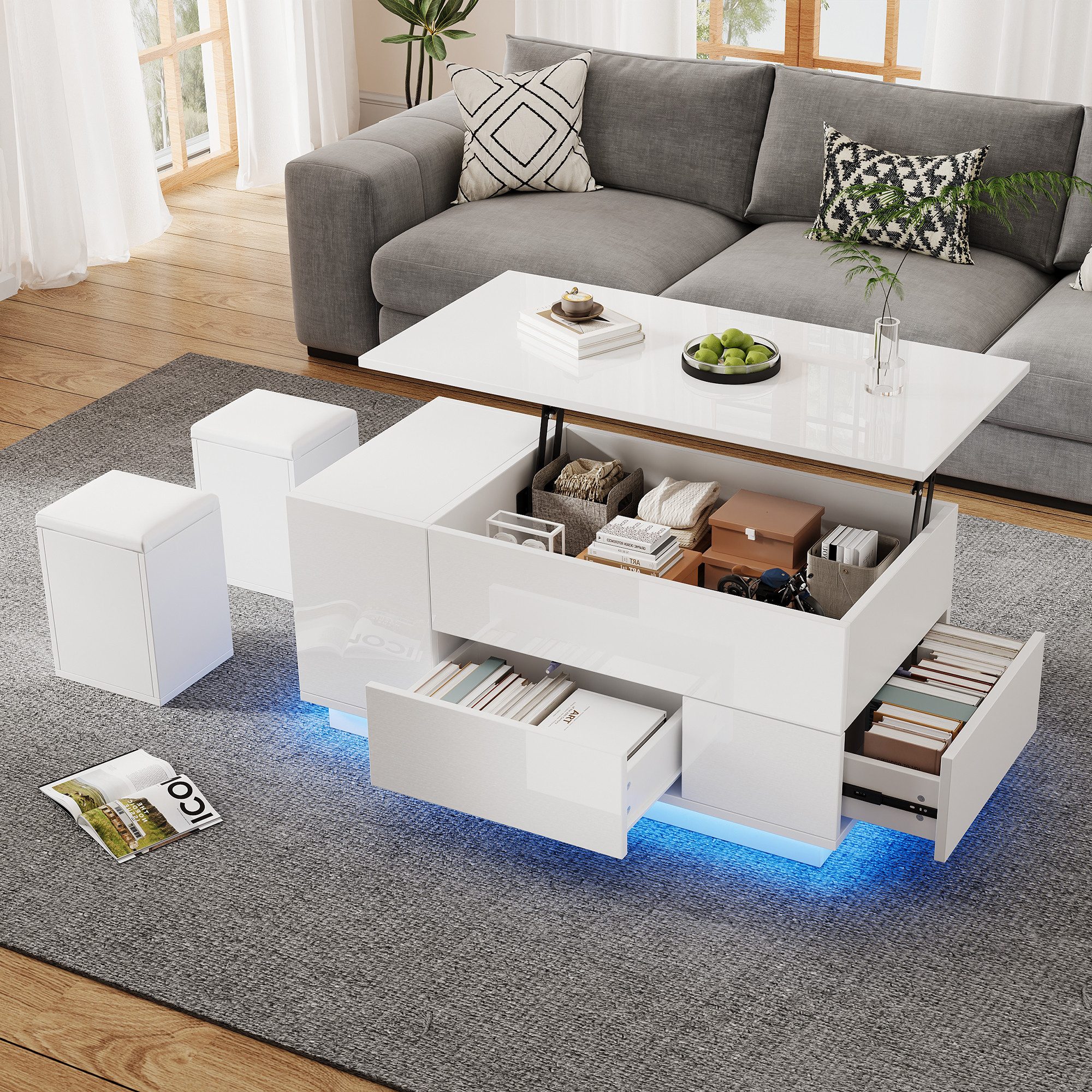 Merax Couchtisch 4-in-1 höhenverstellbar Sofatisch mit LED-Beleuchtung (1-S günstig online kaufen