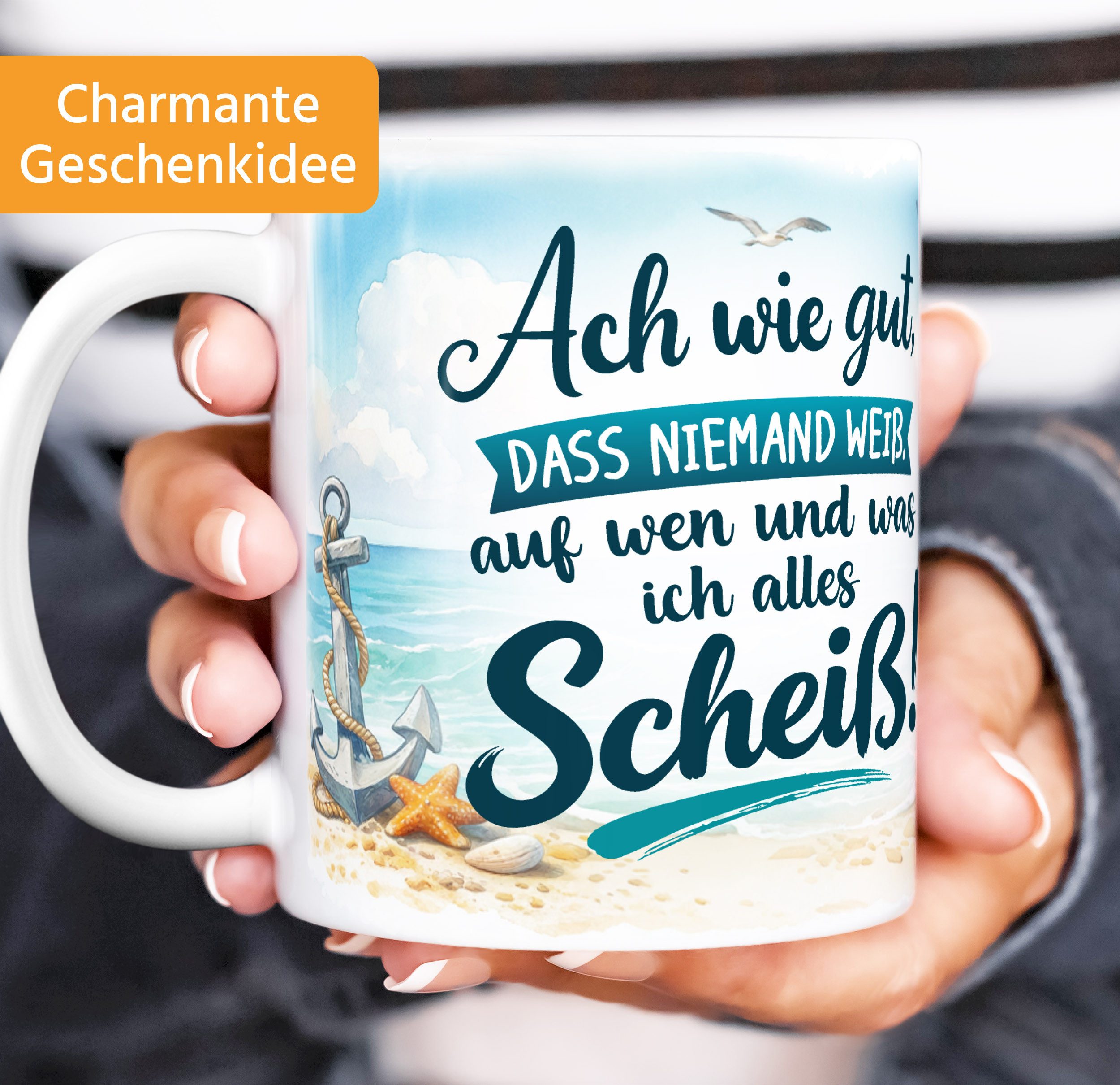 MoonWorks Tasse Tasse Möwe Spruch - Ach wie gut dass niemand weiss - Bürotasse, Keramik