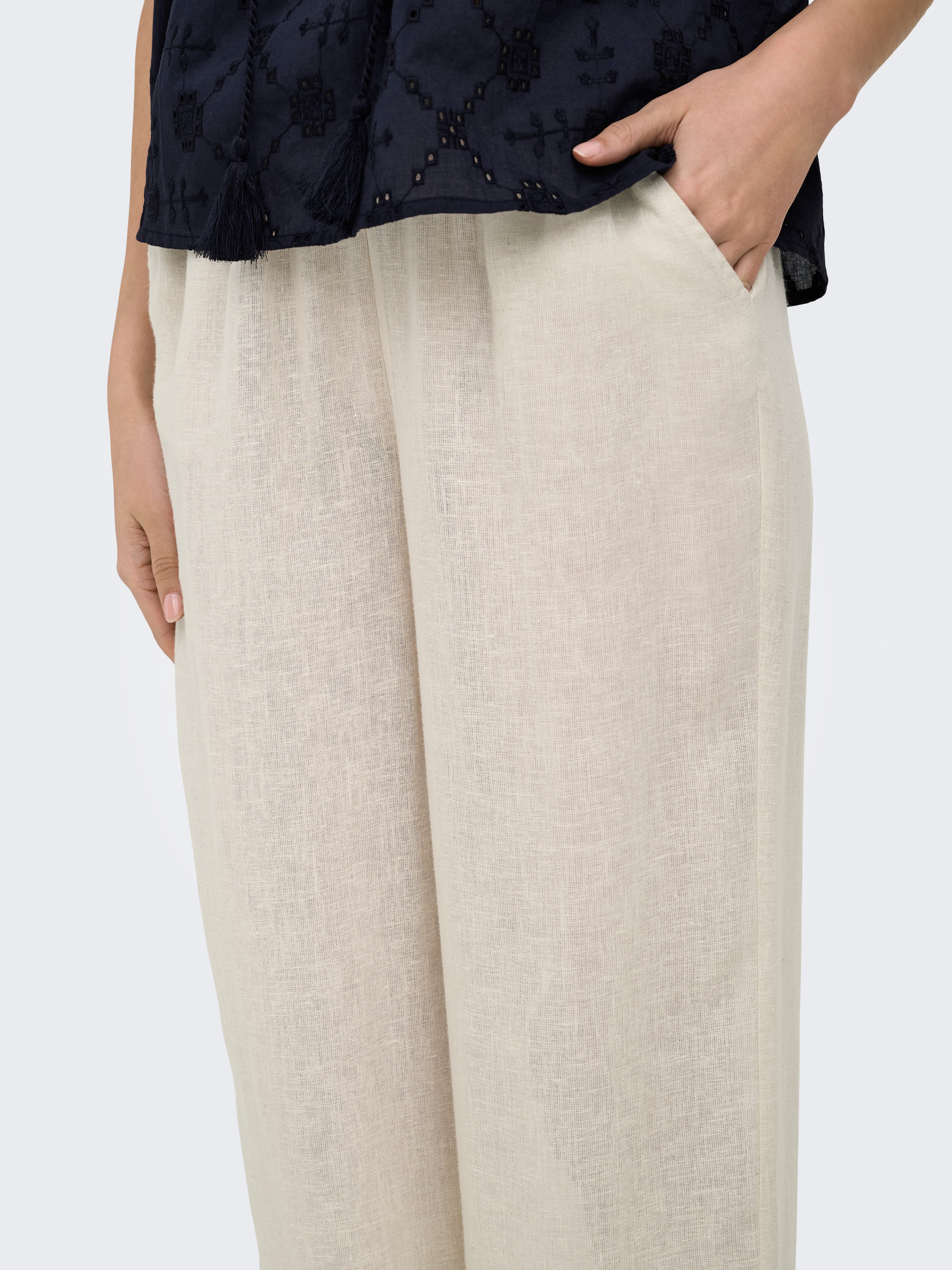 ONLY Schlupfhose ONLBRUXELLES MW LIN BL TIE PANT PNT NOOS Sommerhose mit Leinen