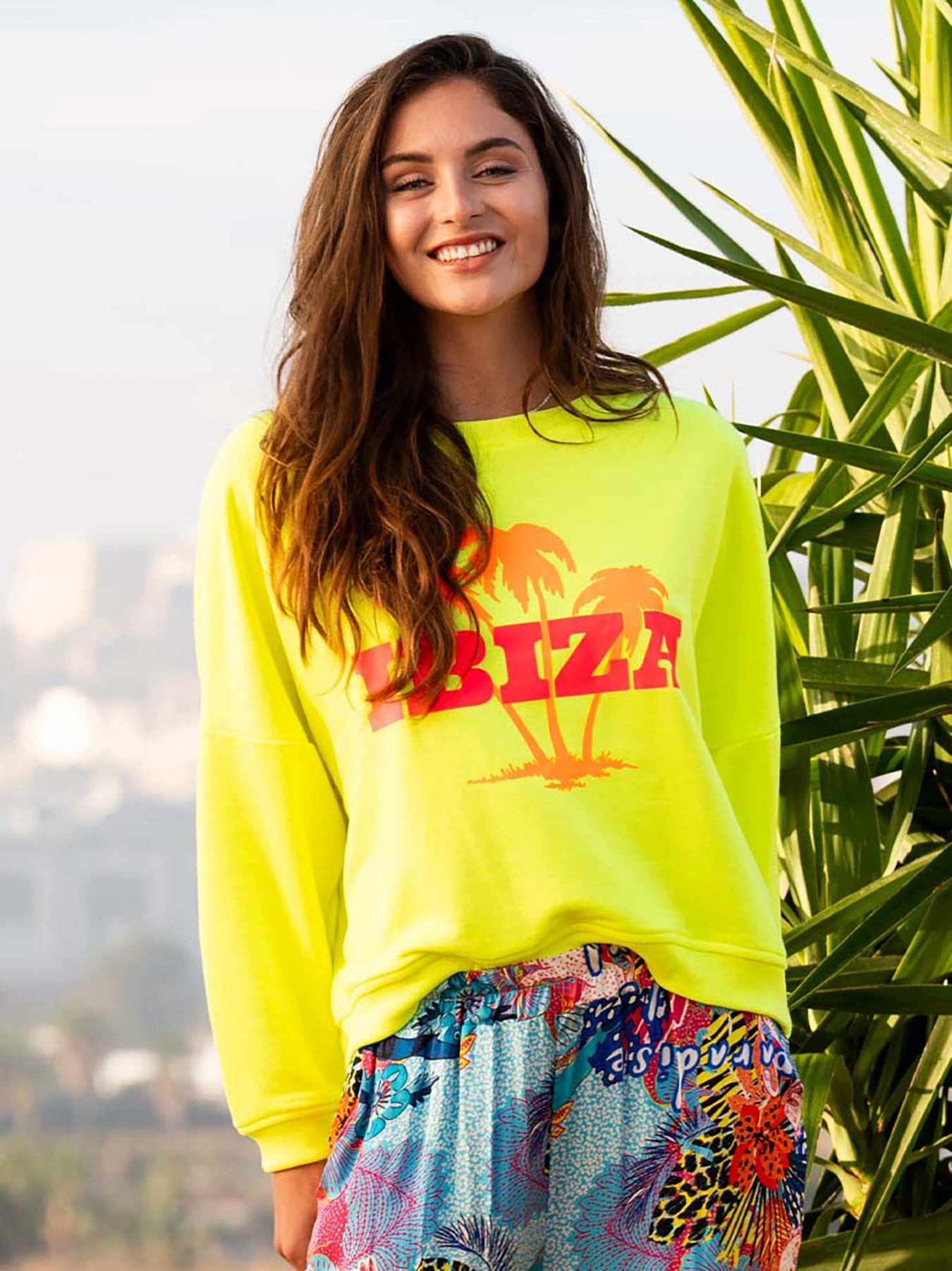 Miss Goodlife Sweatshirt Sweater Roundneck Ibiza Palm Yellow