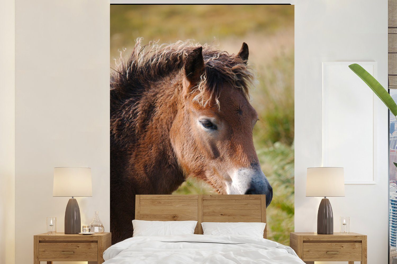 MuchoWow Fototapete Pferd - Pony - Porträt, Matt, bedruckt, (3 St), Montagefertig Vinyl Tapete für Wohnzimmer, Wandtapete