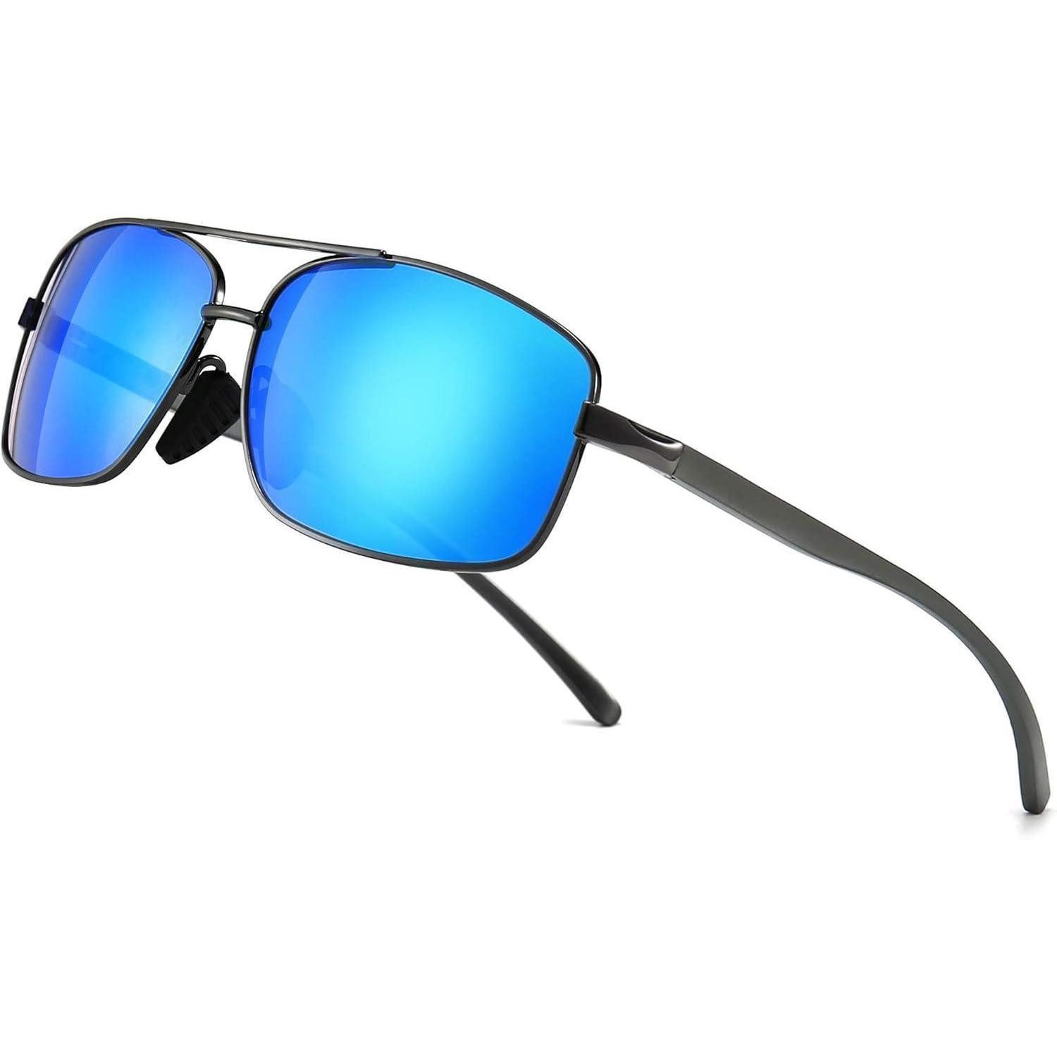 Sonnenbrille Sonnenbrille Herren polarisiert Gunmetal Rahmen Blau Verspiegelt Linse