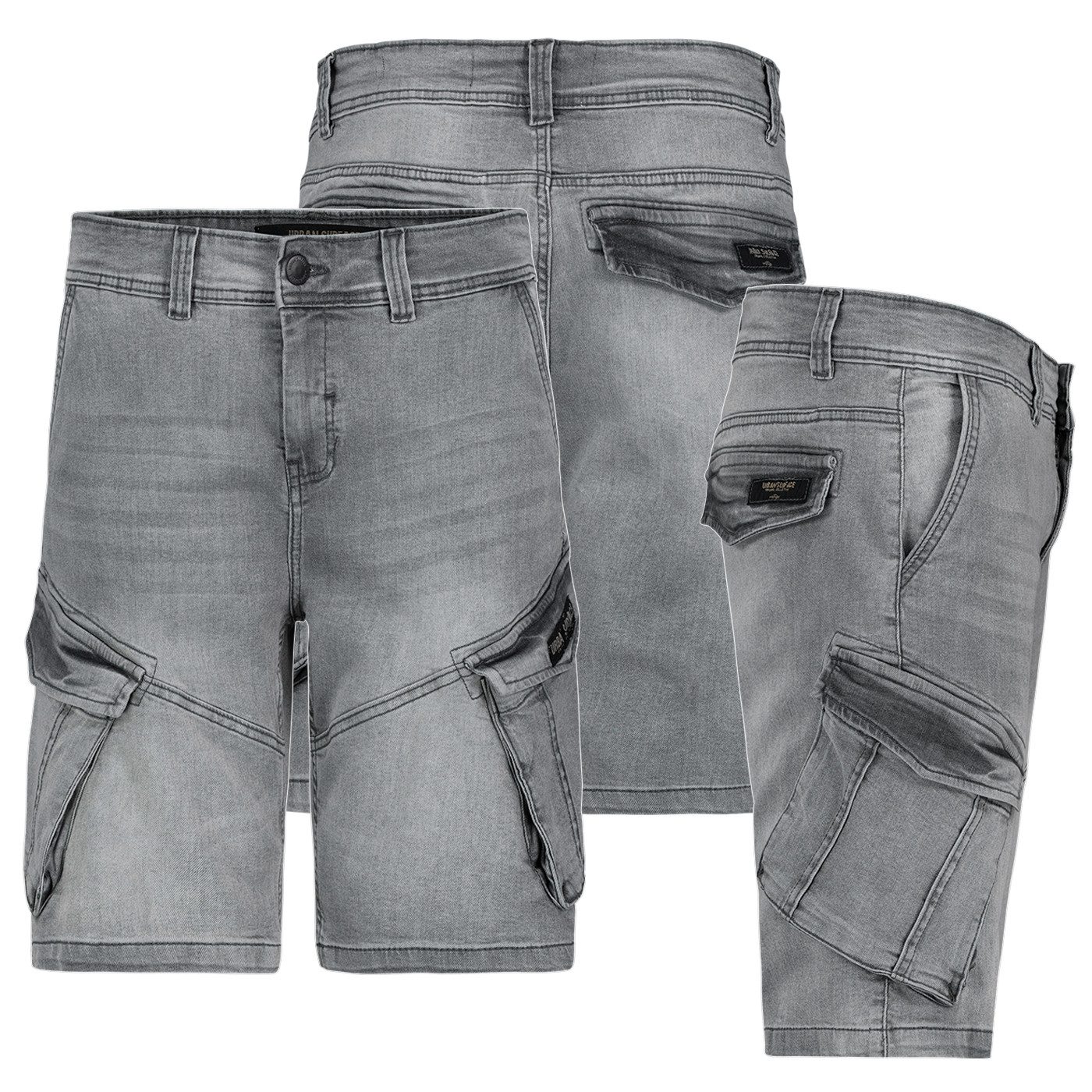 Urban Surface Jeansshorts Cargo mit Gürtel und Design Taschen Denim Bermuda Shorts