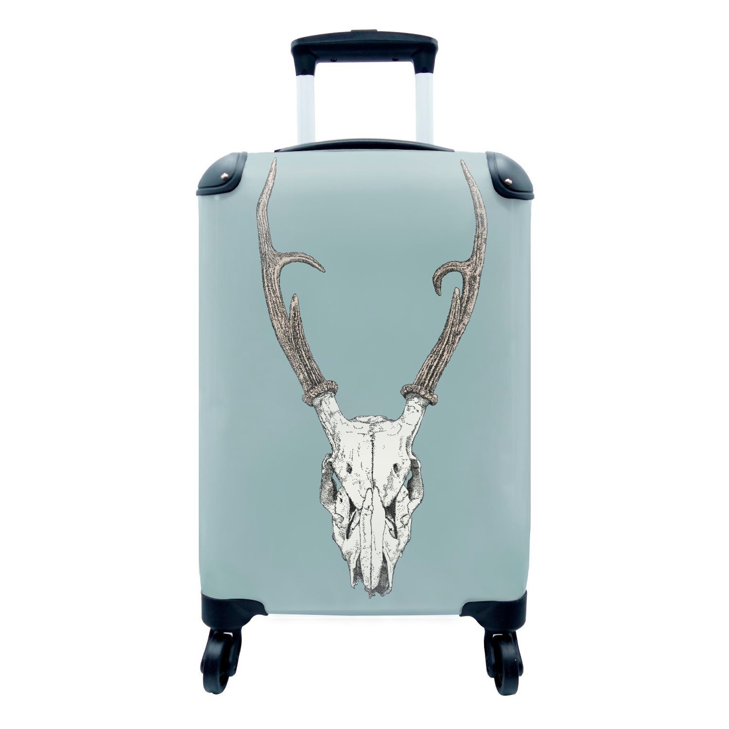 Handgepäckkoffer Reisekoffer rollen, - Trolley, Totenkopf für Handgepäck MuchoWow - Reisetasche Hirsch mit Ferien, Rollen, Blau, 4