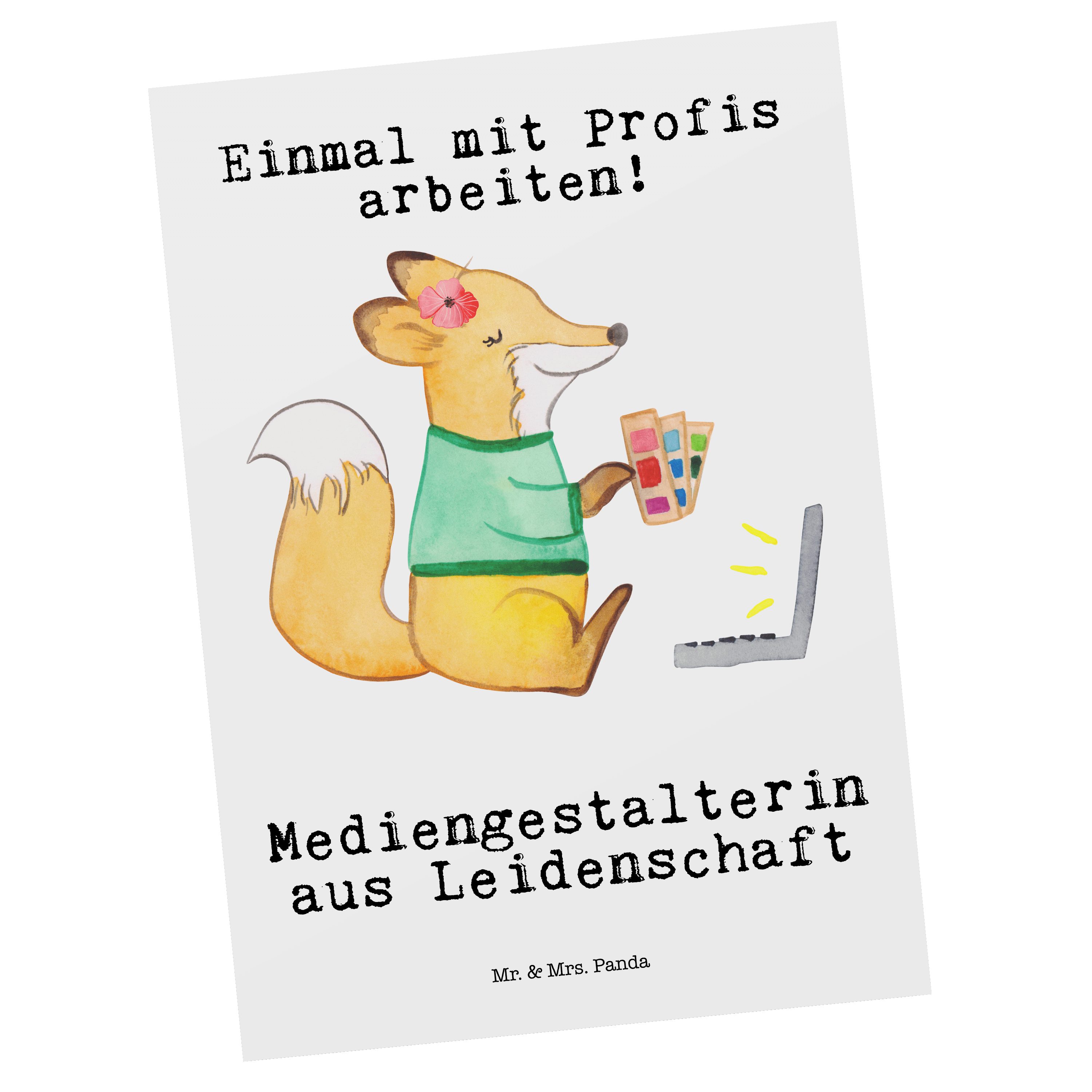Mr. & Mrs. Panda Postkarte Mediengestalterin Leidenschaft, Postkarte, Weiß, Fotokarte, Designer
